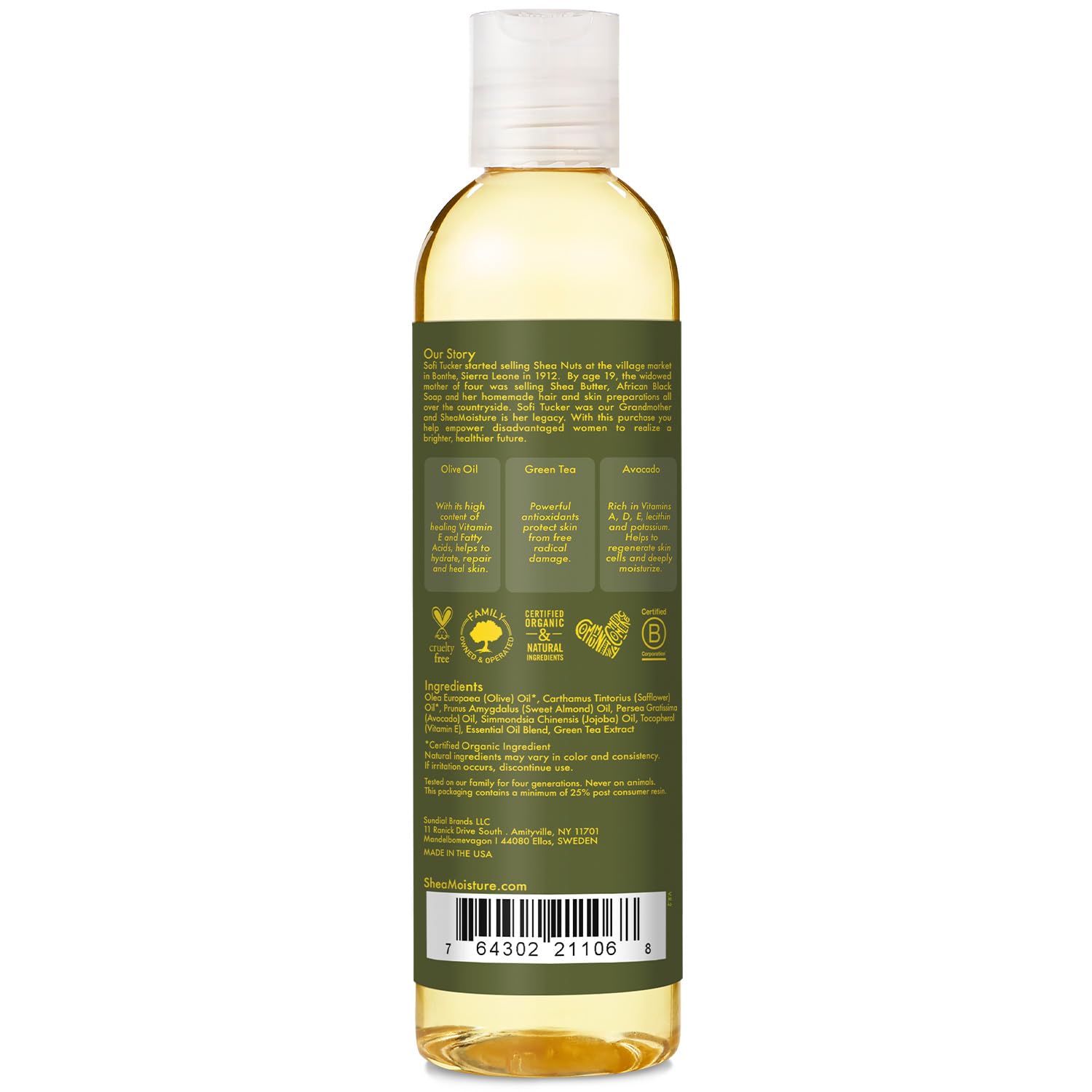 SheaMoisture aceite corporal para masaje, deja la piel suave y flexible.