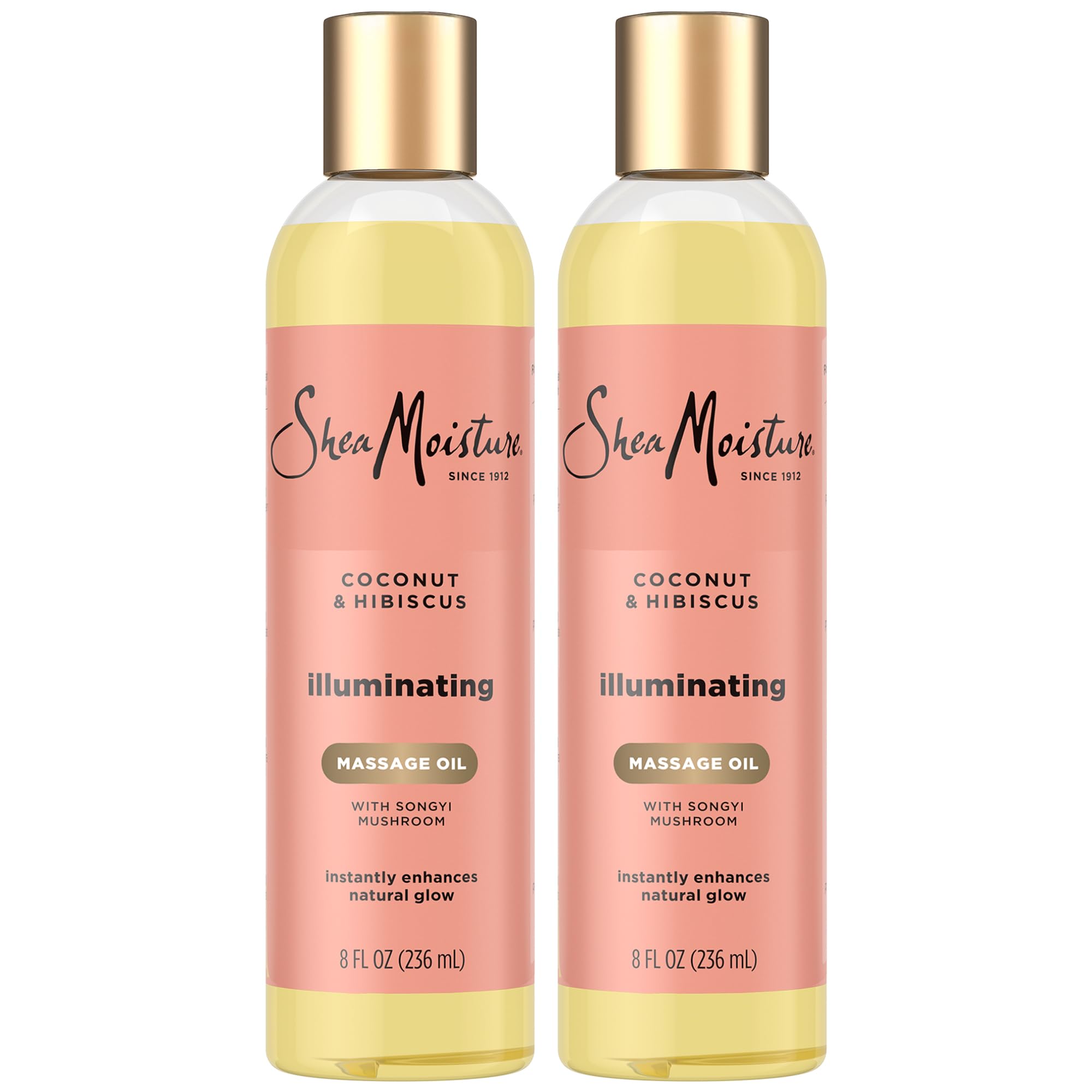 SheaMoisture Aceite de Masaje Iluminador, botellas para piel suave y radiante.