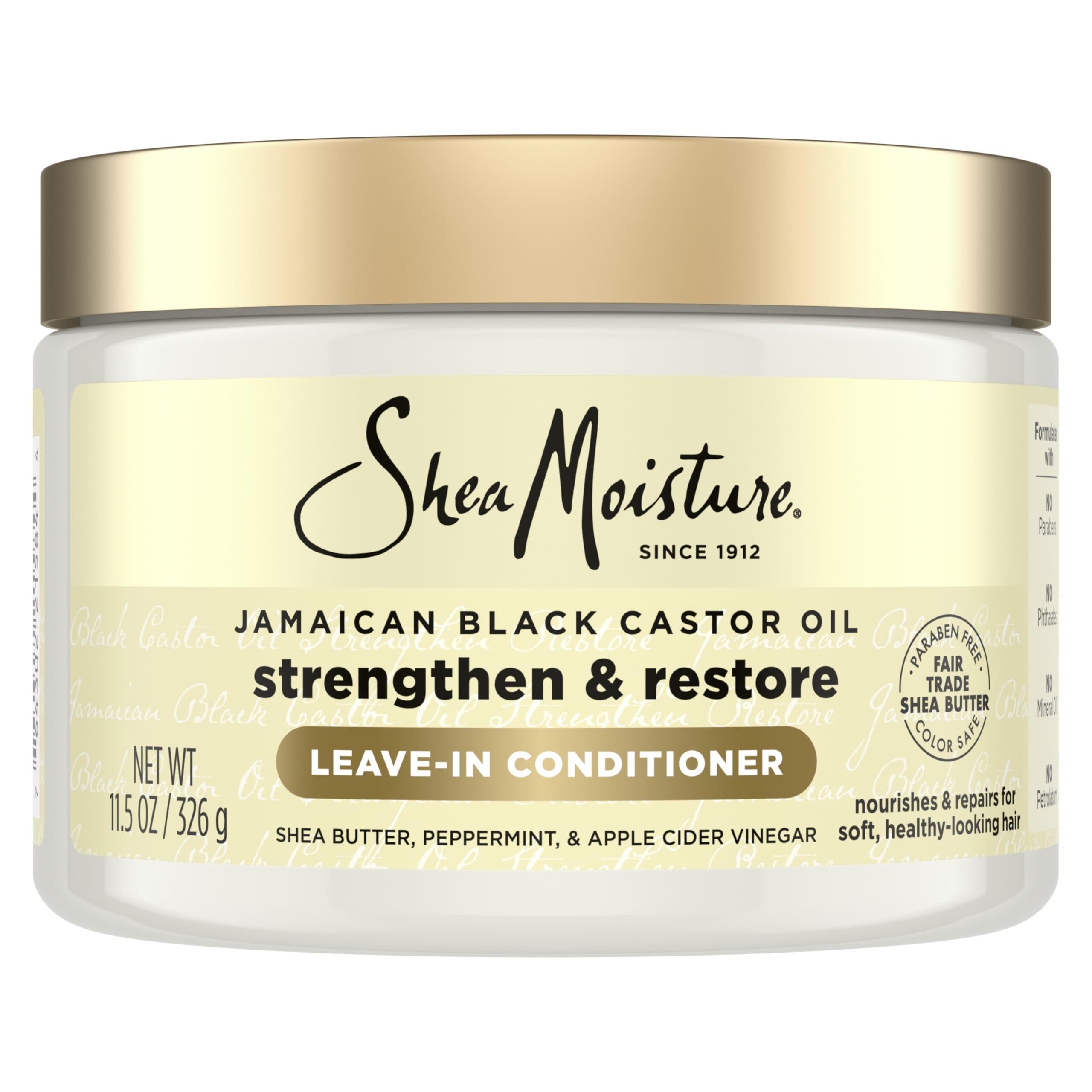 SheaMoisture Acondicionador sin enjuague con aceite de ricino negro jamaicano en botella para desenredar.