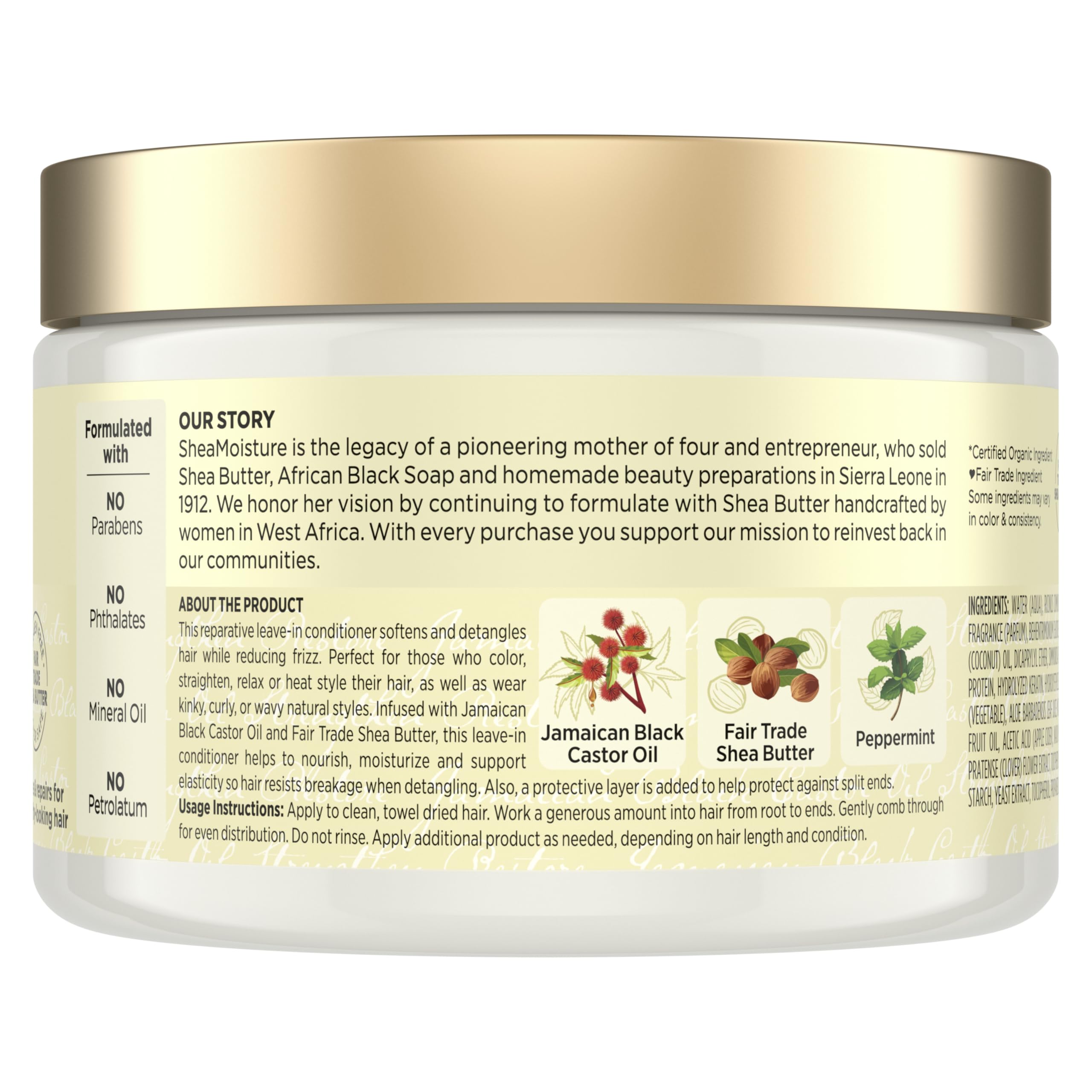 SheaMoisture Acondicionador sin enjuague, textura cremosa, para suavizar y nutrir.