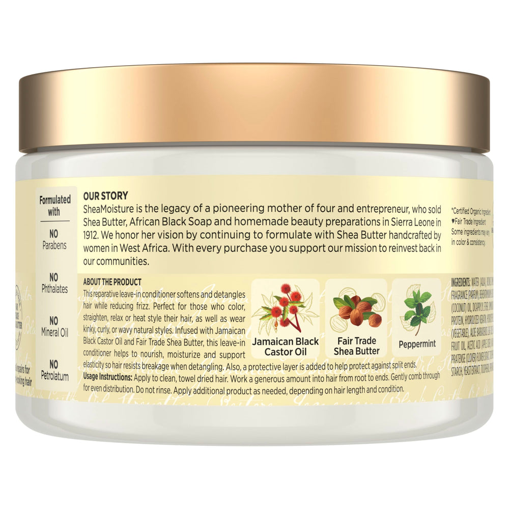 SheaMoisture Acondicionador sin enjuague, textura cremosa, para suavizar y nutrir.