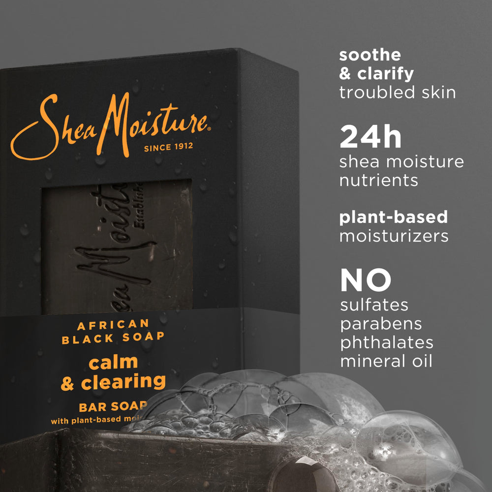 Sheamoisture African Black Soap bar moisturizes, leaving calm, smooth skin.