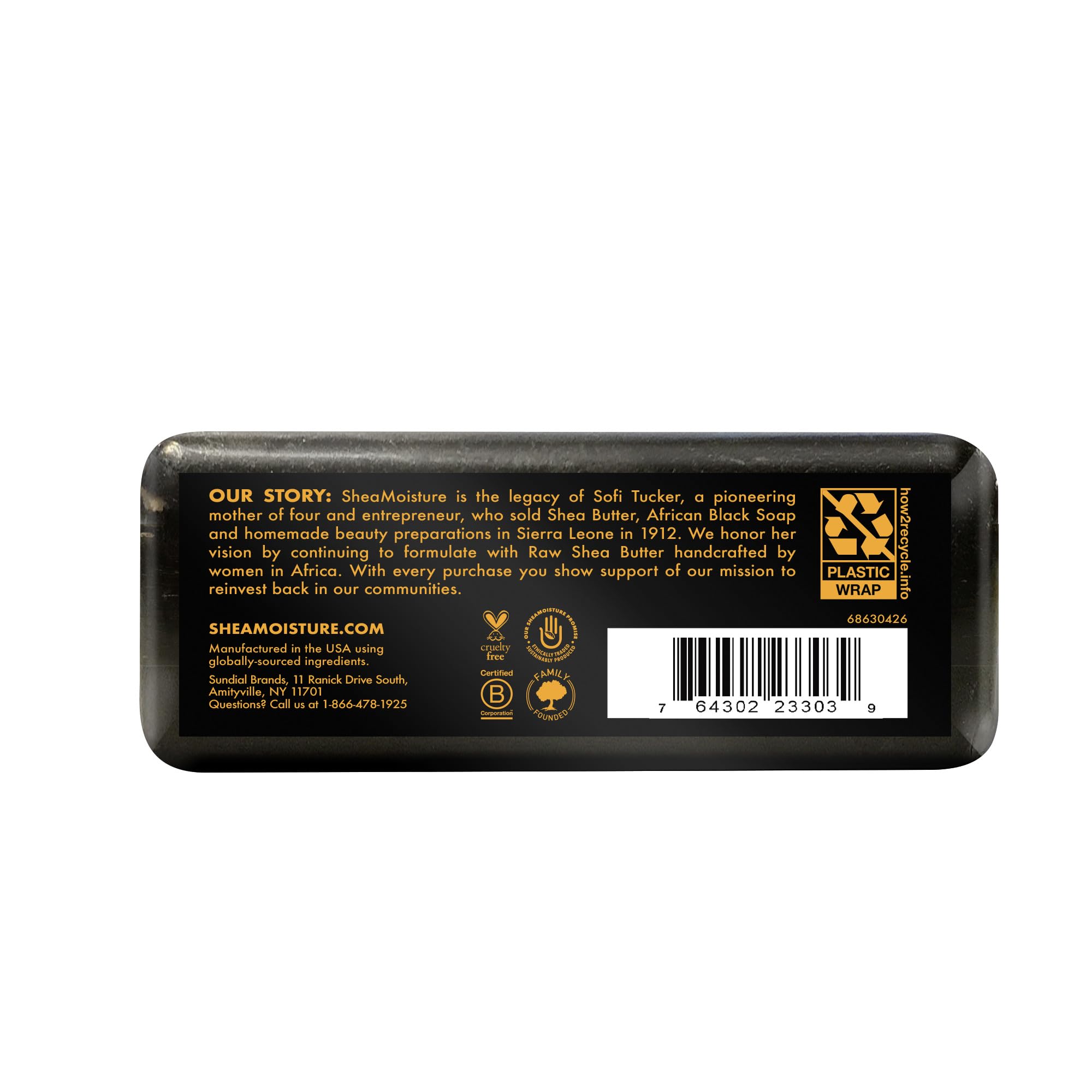 Close-up of SheaMoisture African Black Soap bar texture showing natural oils for balanced skin.