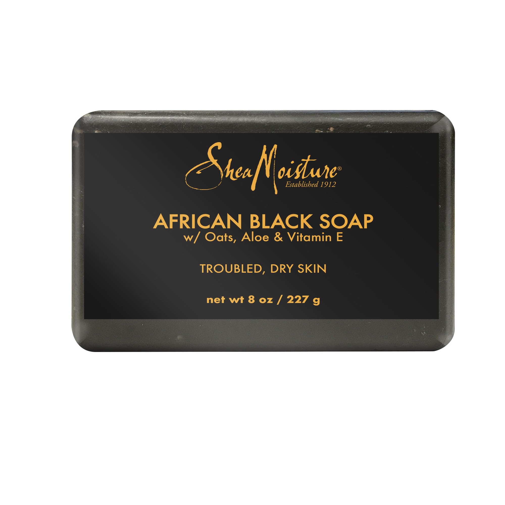 SheaMoisture African Black Soap bar with Shea Butter cleanses dry skin gently.