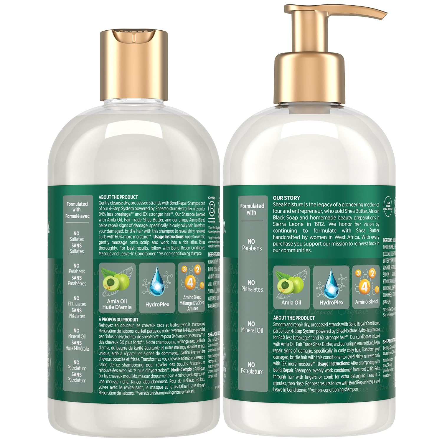 SheaMoisture Bond Repair Conditioner bottle pouring to seal moisture and reduce frizz.