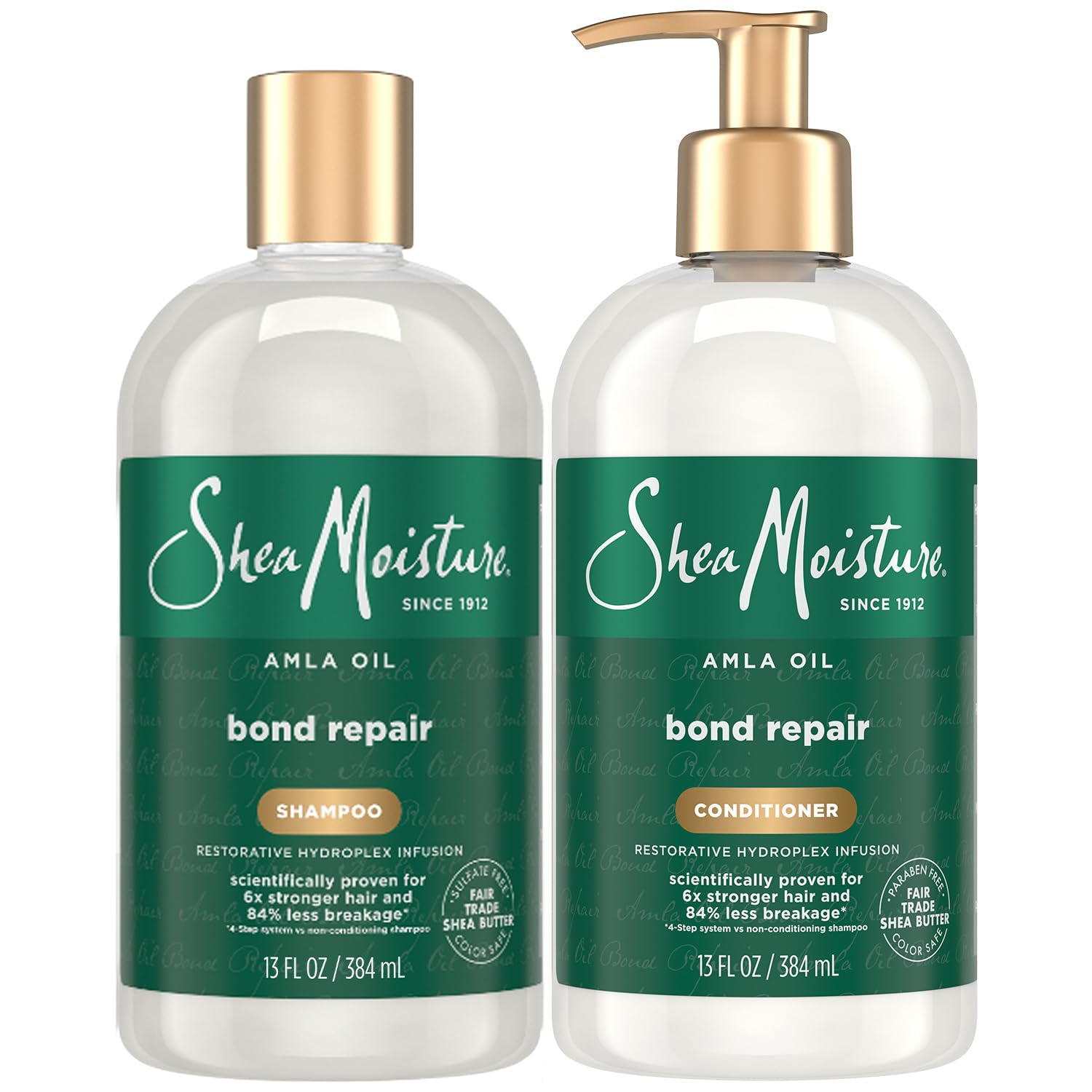 SheaMoisture Bond Repair Shampoo bottle pouring for smoother, more manageable hair.