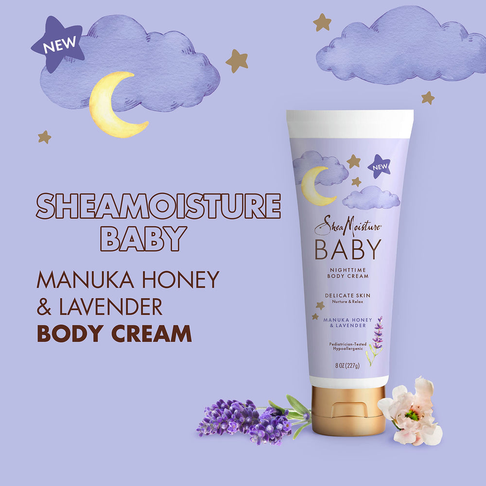 SheaMoisture Baby Manuka Honey and Lavender Body Cream after bath: boosts softness and comfort.