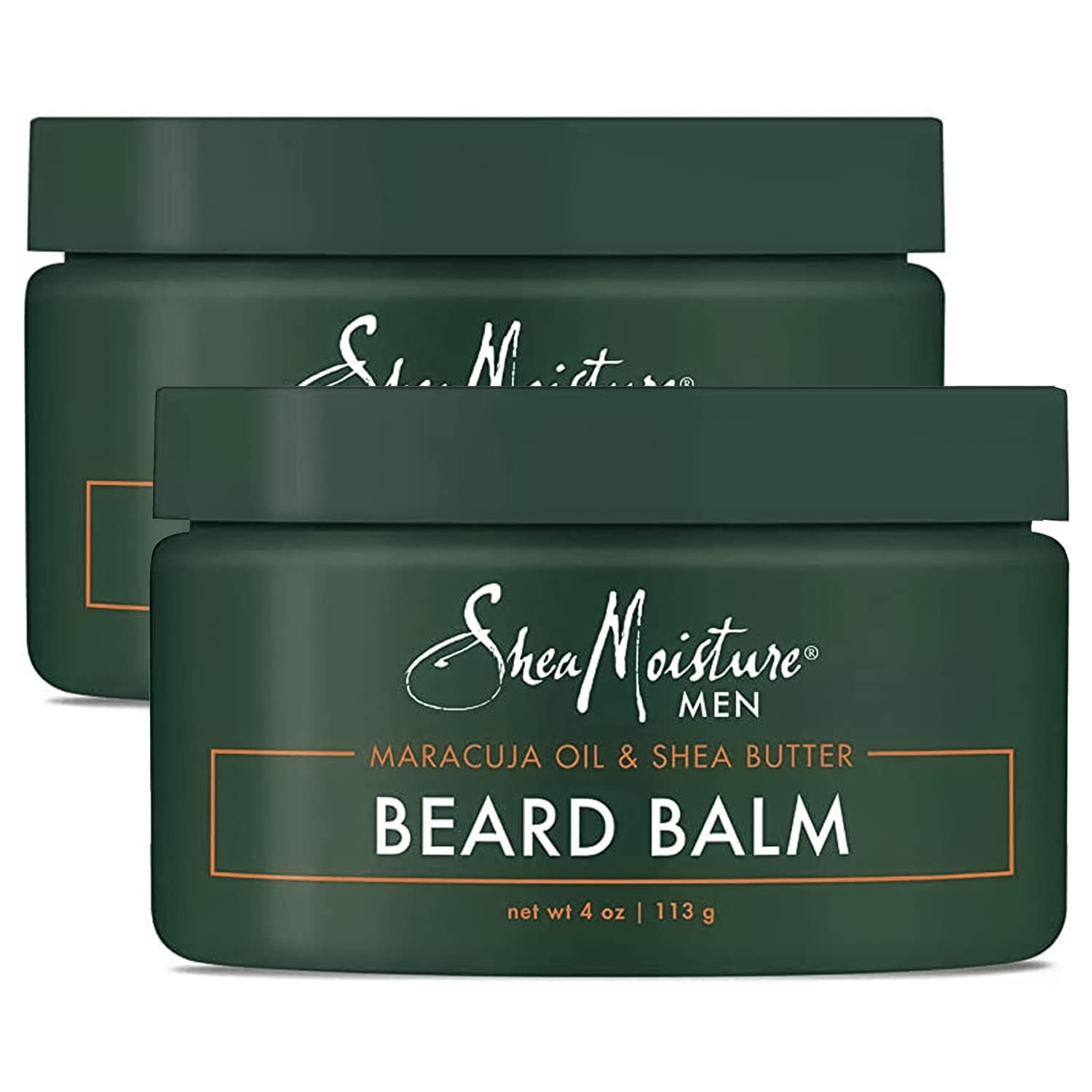 SheaMoisture beard balm tub close-up showing creamy texture for a softer, more manageable beard.