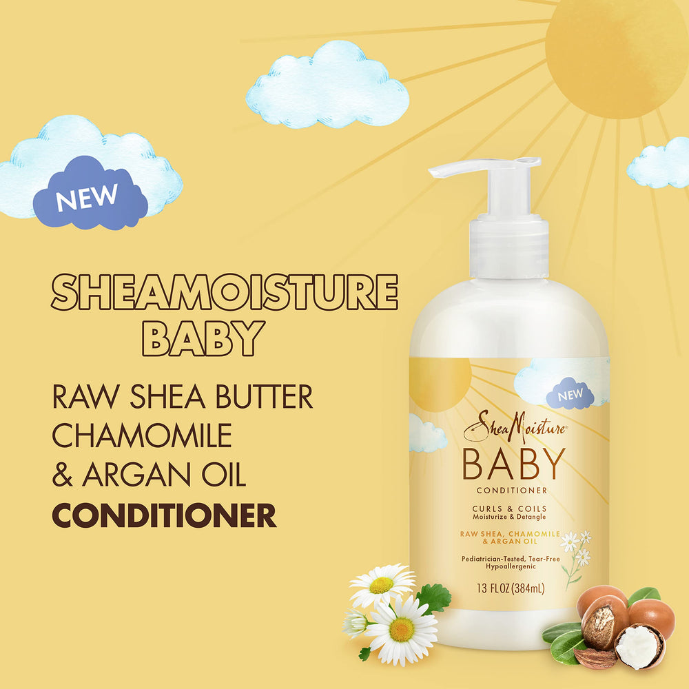 SheaMoisture Baby Acondicionador se aplica desde raíces a puntas para desenredar rizos.