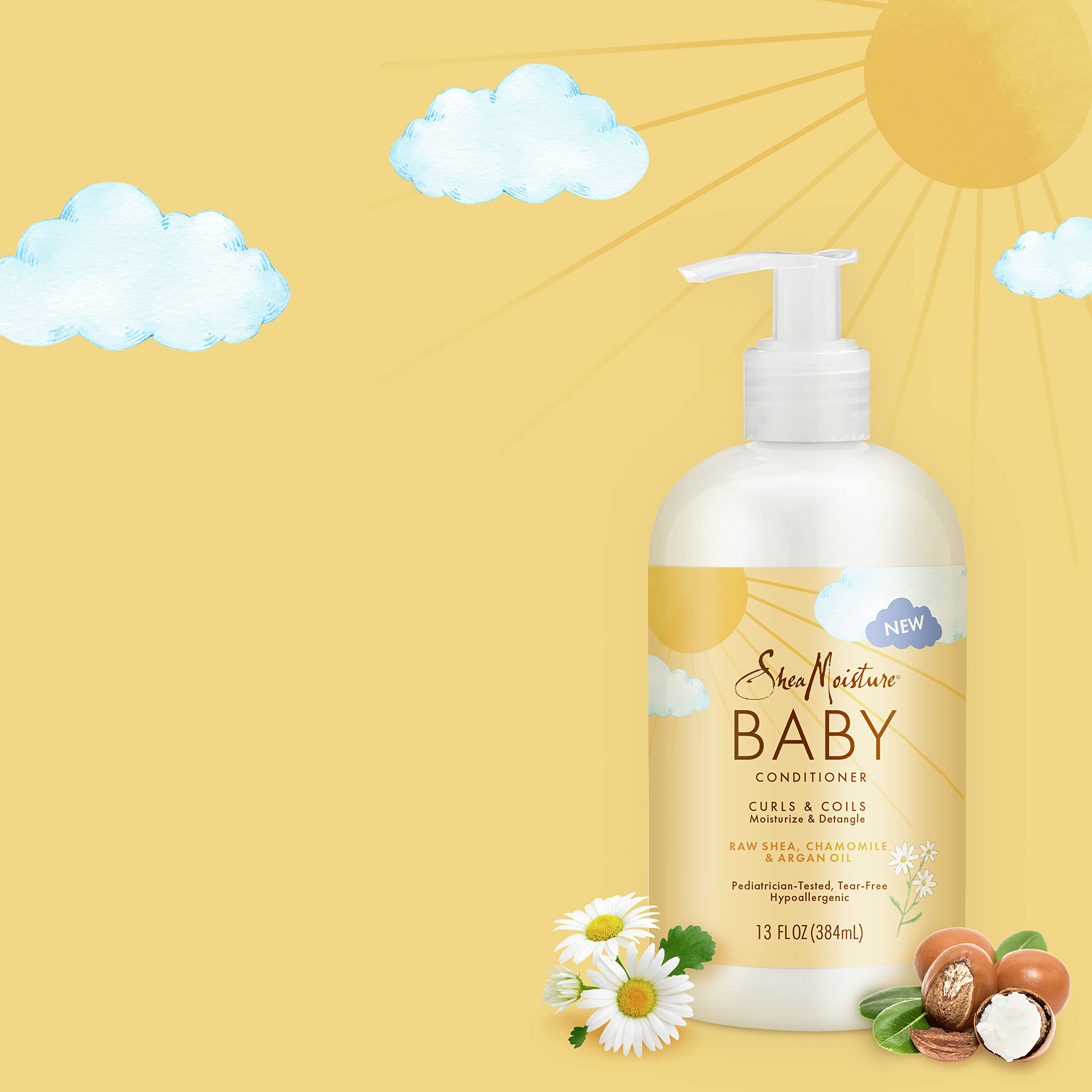SheaMoisture Baby Acondicionador en cabello húmedo, listo para peinar.