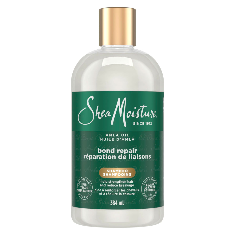Botella frontal de SheaMoisture Bond Repair Shampoo para uso diario.