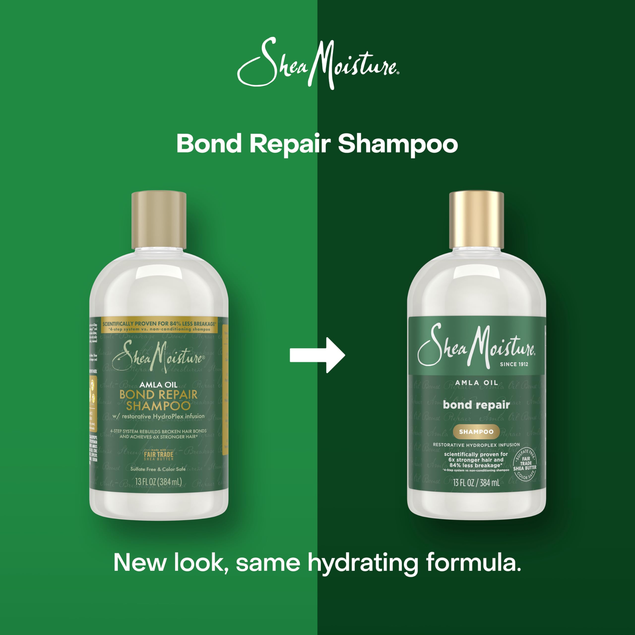 SheaMoisture Bond Repair Shampoo: tecnología Hydroplex fortalece hebras desde adentro.