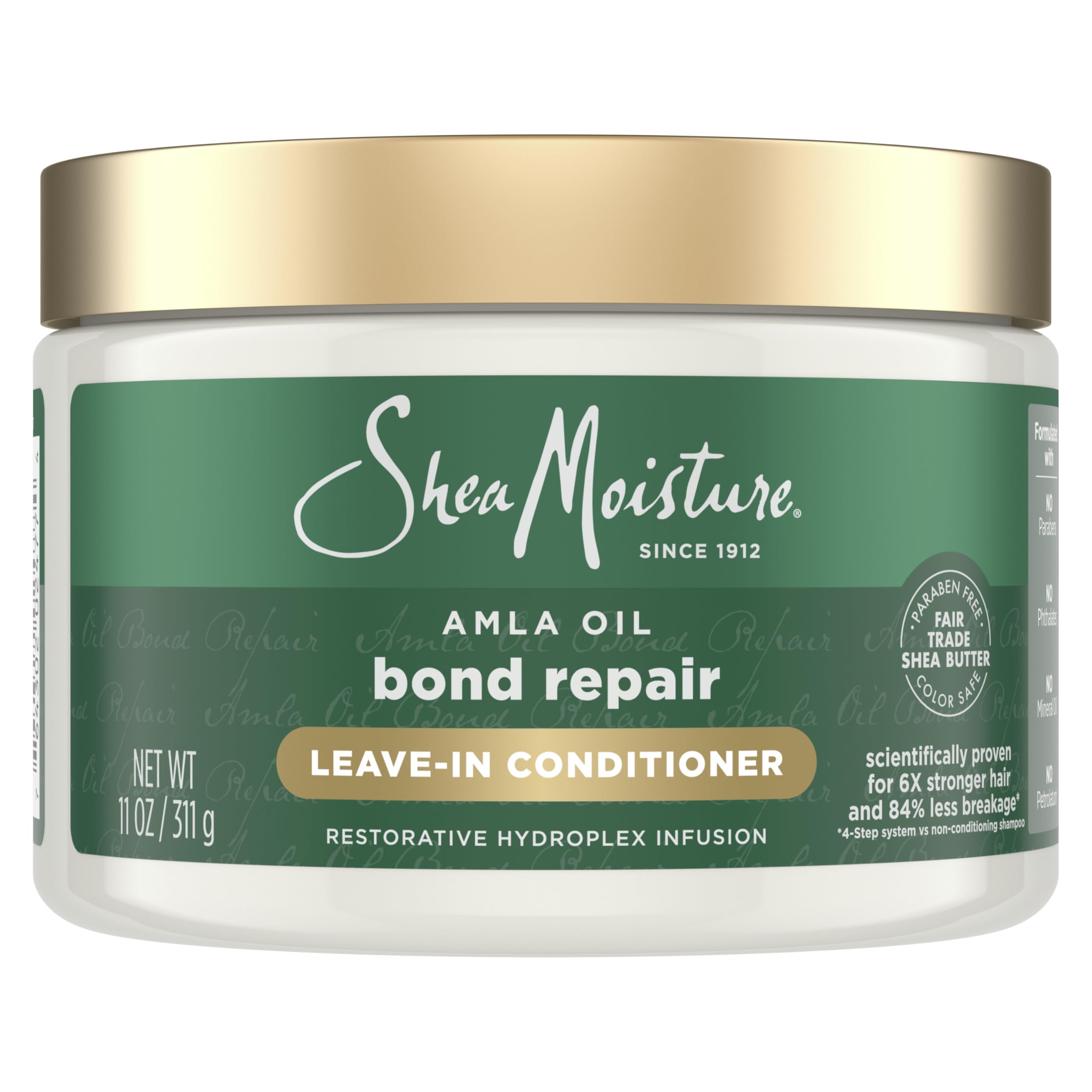 SheaMoisture Bond Repair Leave-In, botella derrame: hidratación intensa y protección de hebras.