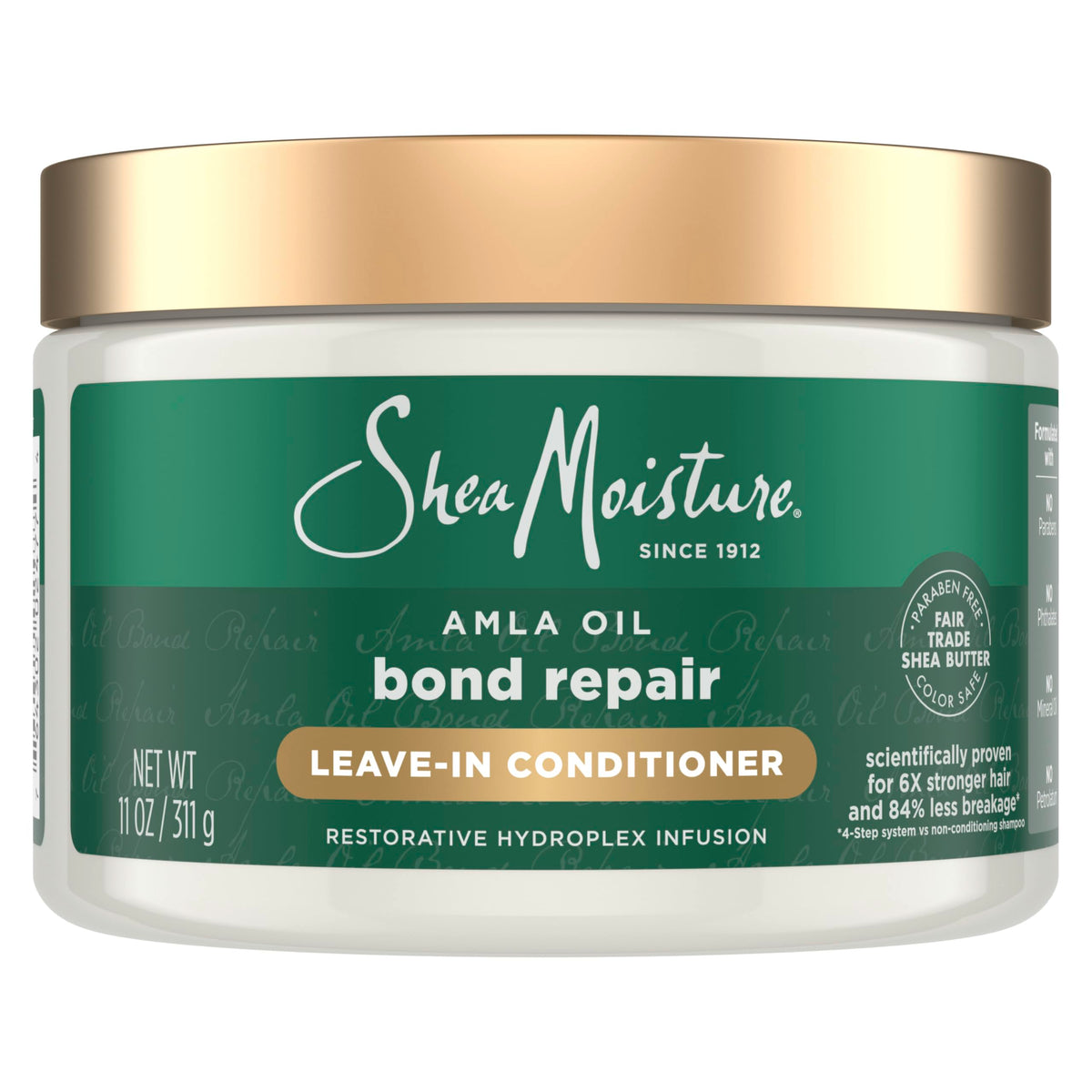 SheaMoisture Bond Repair Leave-In, botella derrame: hidratación intensa y protección de hebras.