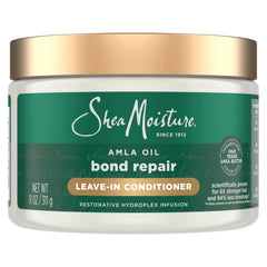 SheaMoisture Bond Repair Leave-In, botella derrame: hidratación intensa y protección de hebras.