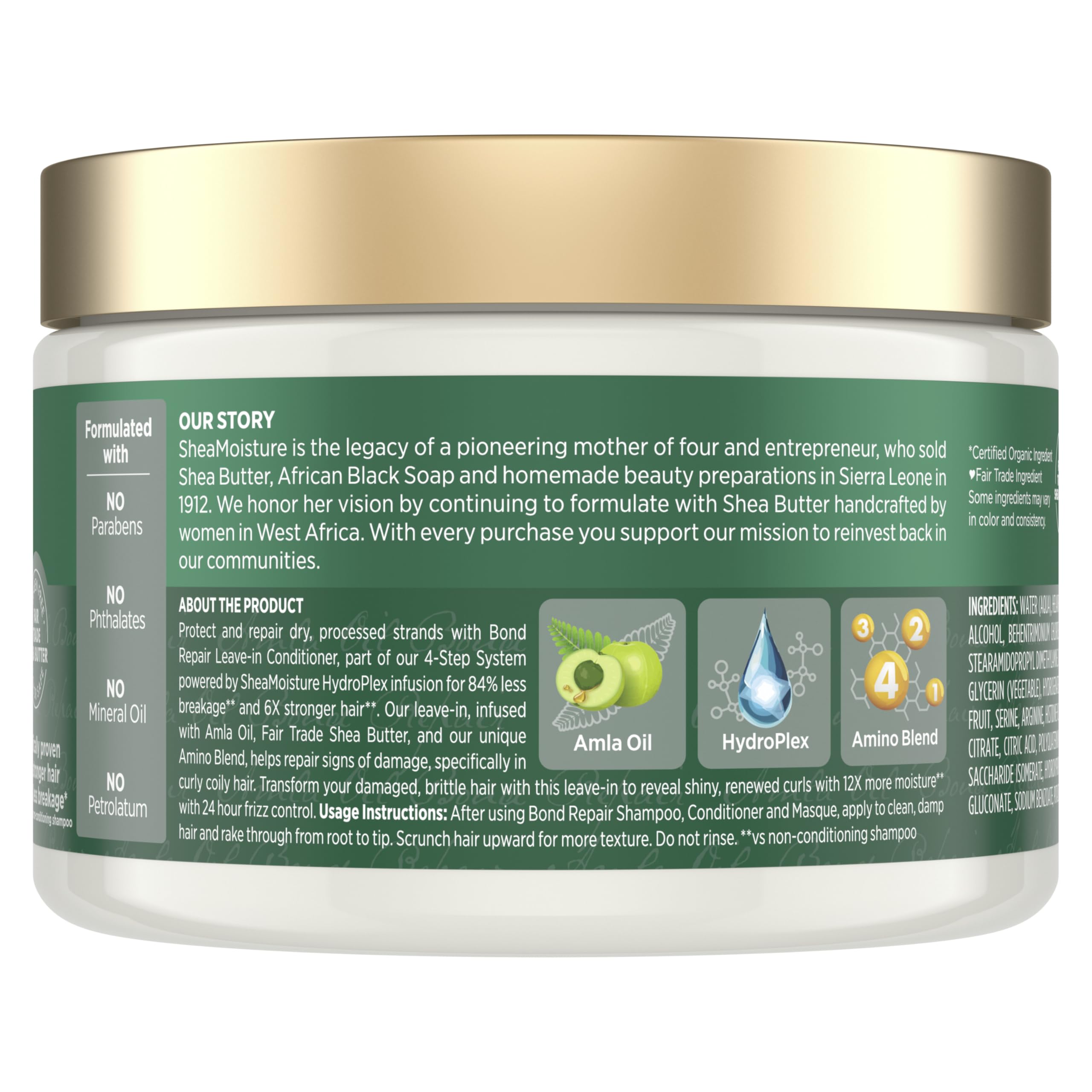SheaMoisture Bond Repair Leave-In: etiqueta detallada y claves para reparar enlaces capilares.