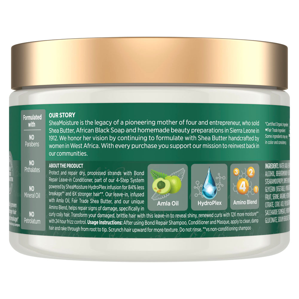 SheaMoisture Bond Repair Leave-In: etiqueta detallada y claves para reparar enlaces capilares.