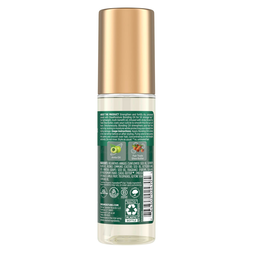 SheaMoisture Bonding Oil; mezcla amla y manteca karité para suavidad y fortaleza.