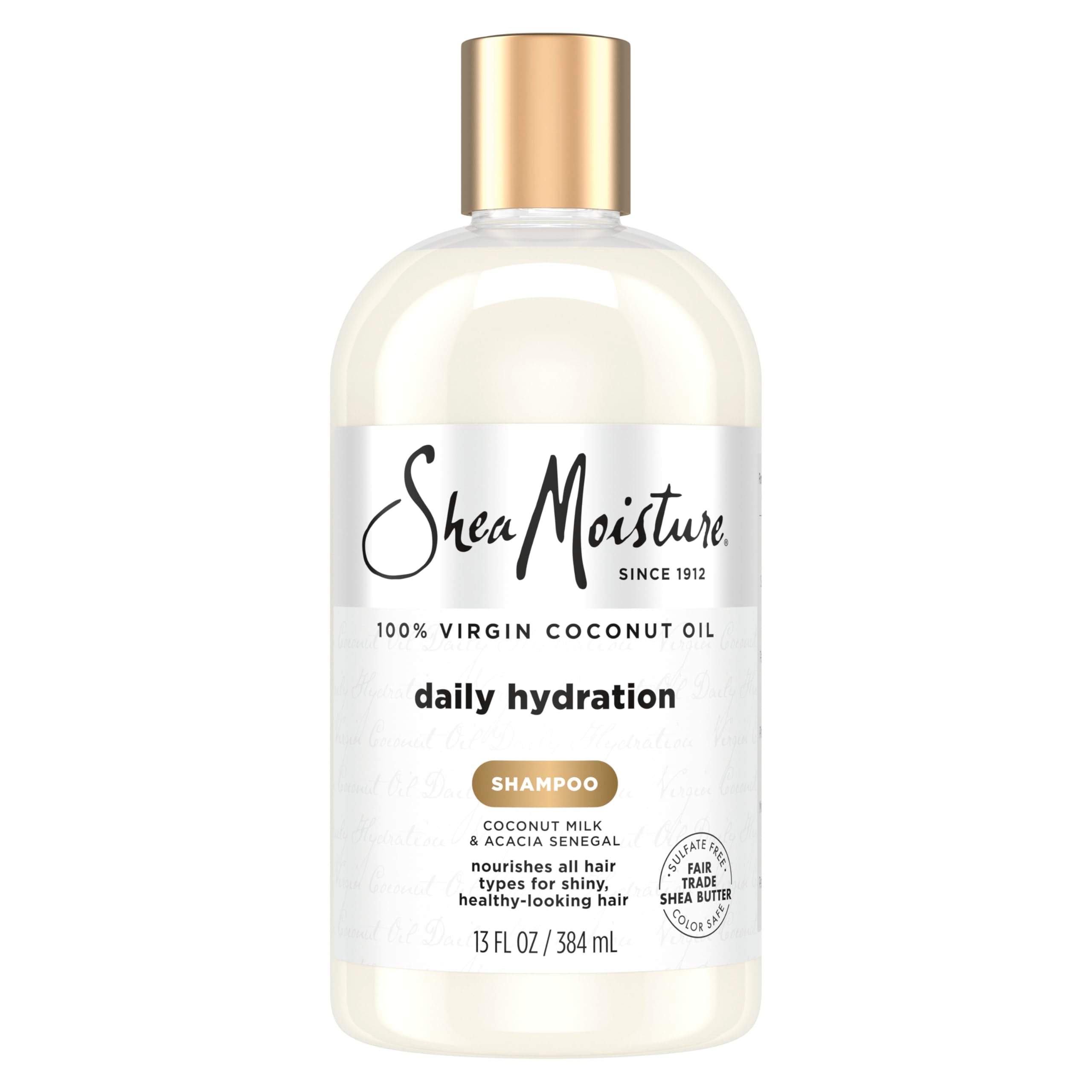 Champú SheaMoisture hidratación diaria en botella, limpieza suave para el cabello.