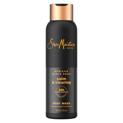 SheaMoisture Jabón Negro Africano para cuerpo, botella visible, hidratación 24 horas.