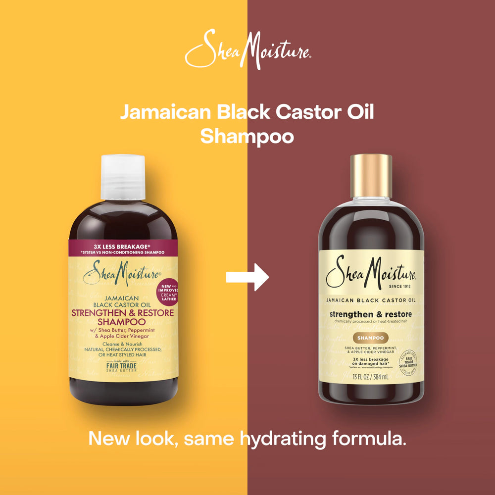 SheaMoisture champú, etiqueta de ingredientes, aceite de castor nutritivo.