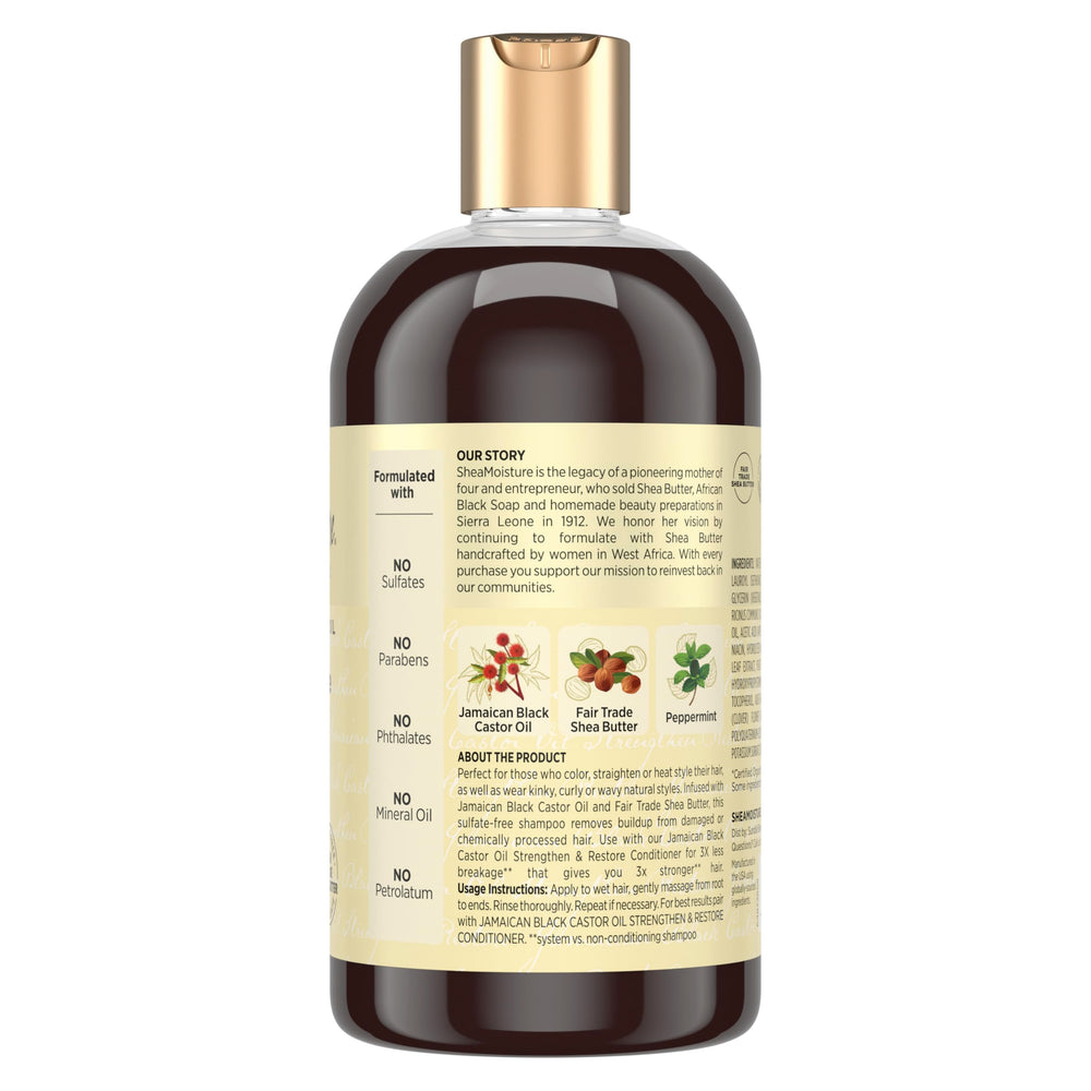 SheaMoisture champú, ingredientes visibles, manteca de karité para fortalecimiento.