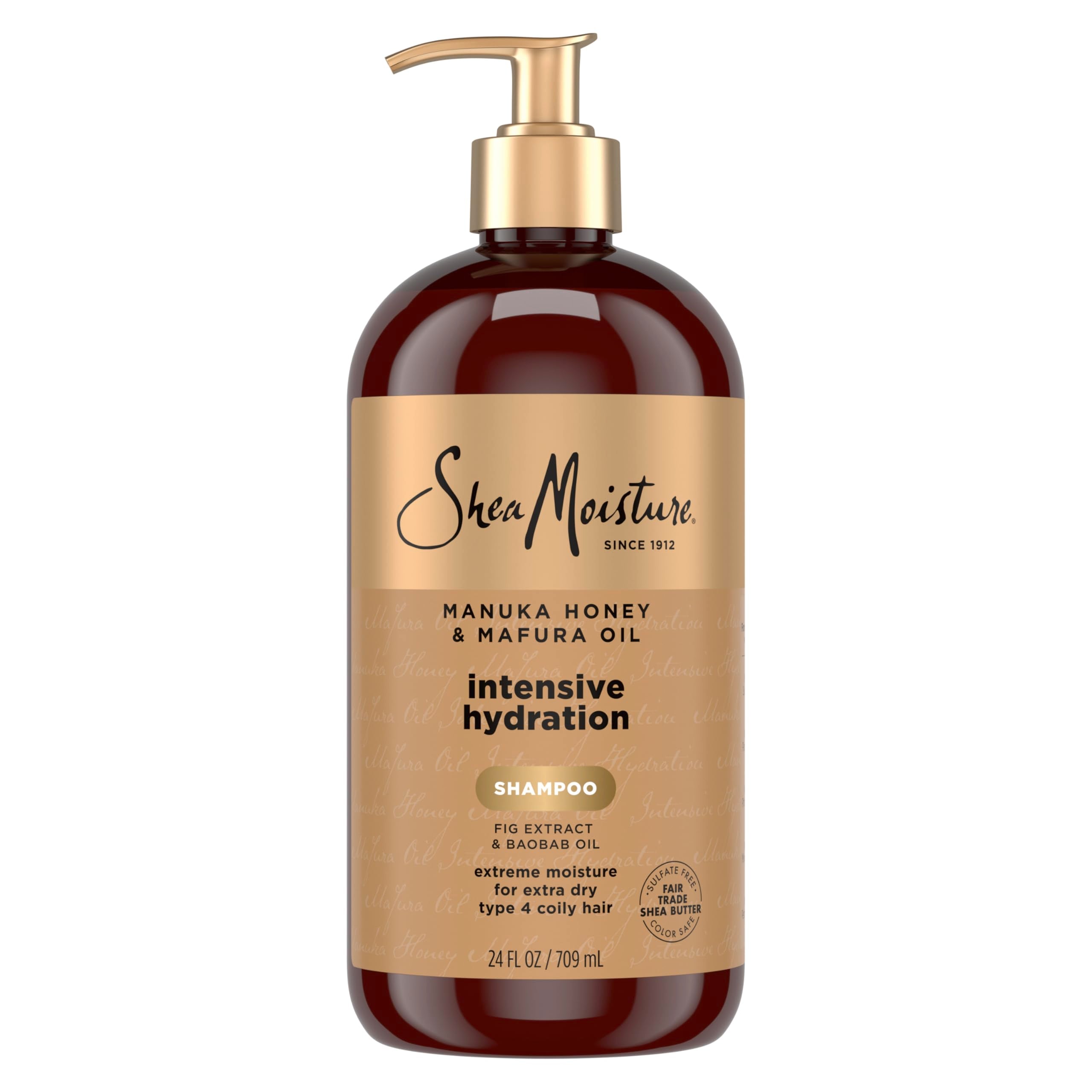 SheaMoisture Champú Intensivo en botella frontal ofrece hidratación profunda para cabellos muy secos.