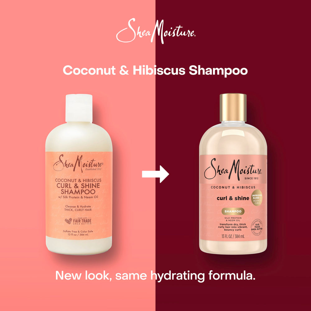 SheaMoisture Coco Hibisco champú, gotas de aceite de coco, mejora la elasticidad del cabello.