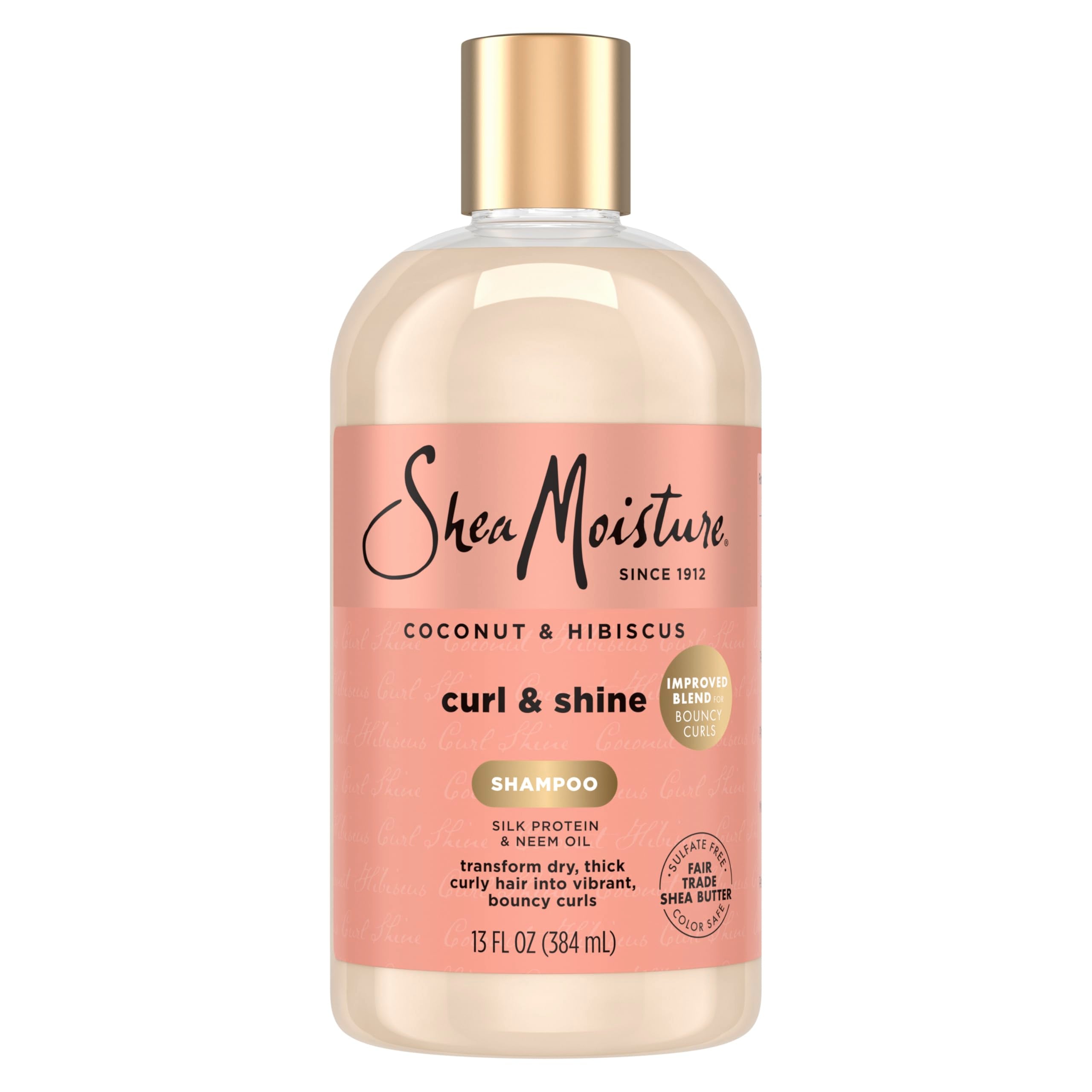 SheaMoisture Coco Hibisco champú, bote visible, limpia sin despojar humedad para rizos definidos.