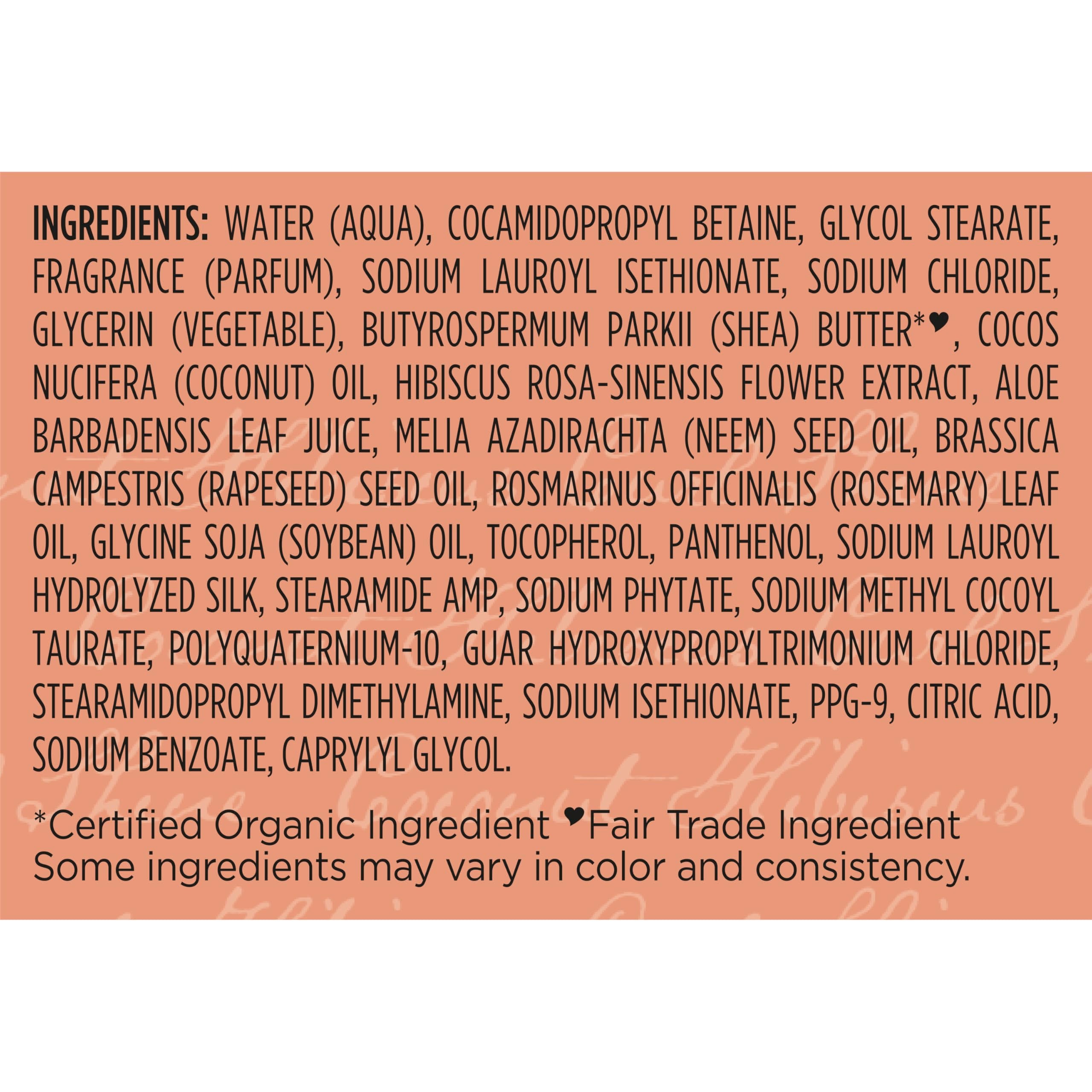 SheaMoisture champú Coco Hibisco, libre de siliconas y sulfatos, cuidado suave.