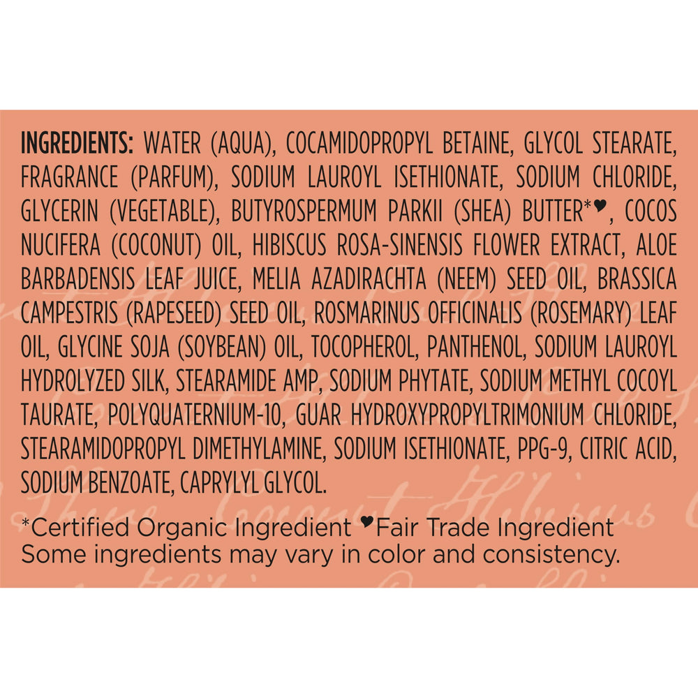 SheaMoisture champú Coco Hibisco, libre de siliconas y sulfatos, cuidado suave.