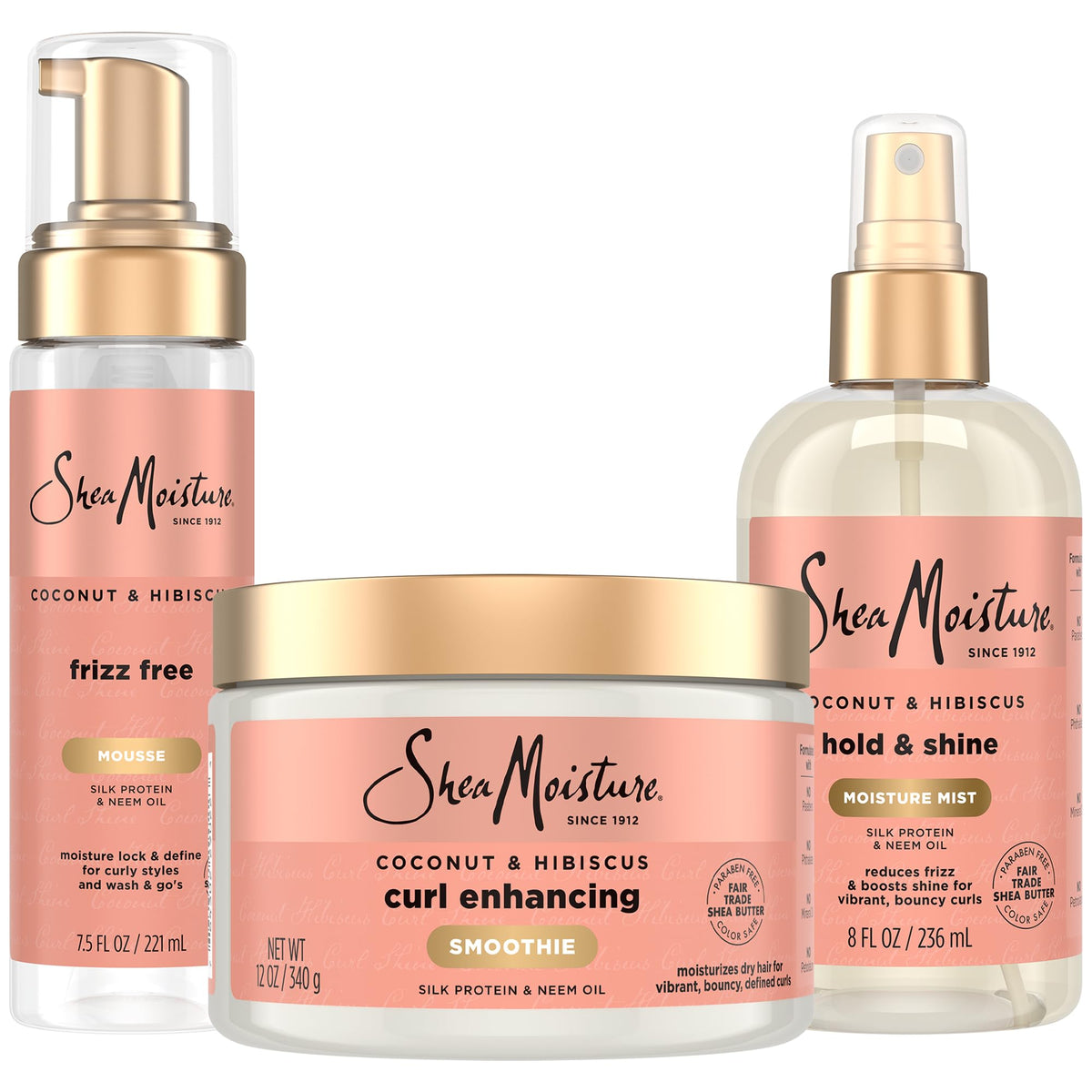 SheaMoisture Coconut & Hibiscus bundle front for bouncy, defined curls.