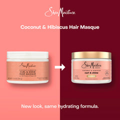 SheaMoisture Coconut and Hibiscus hair mask application scoop showing rich cream.