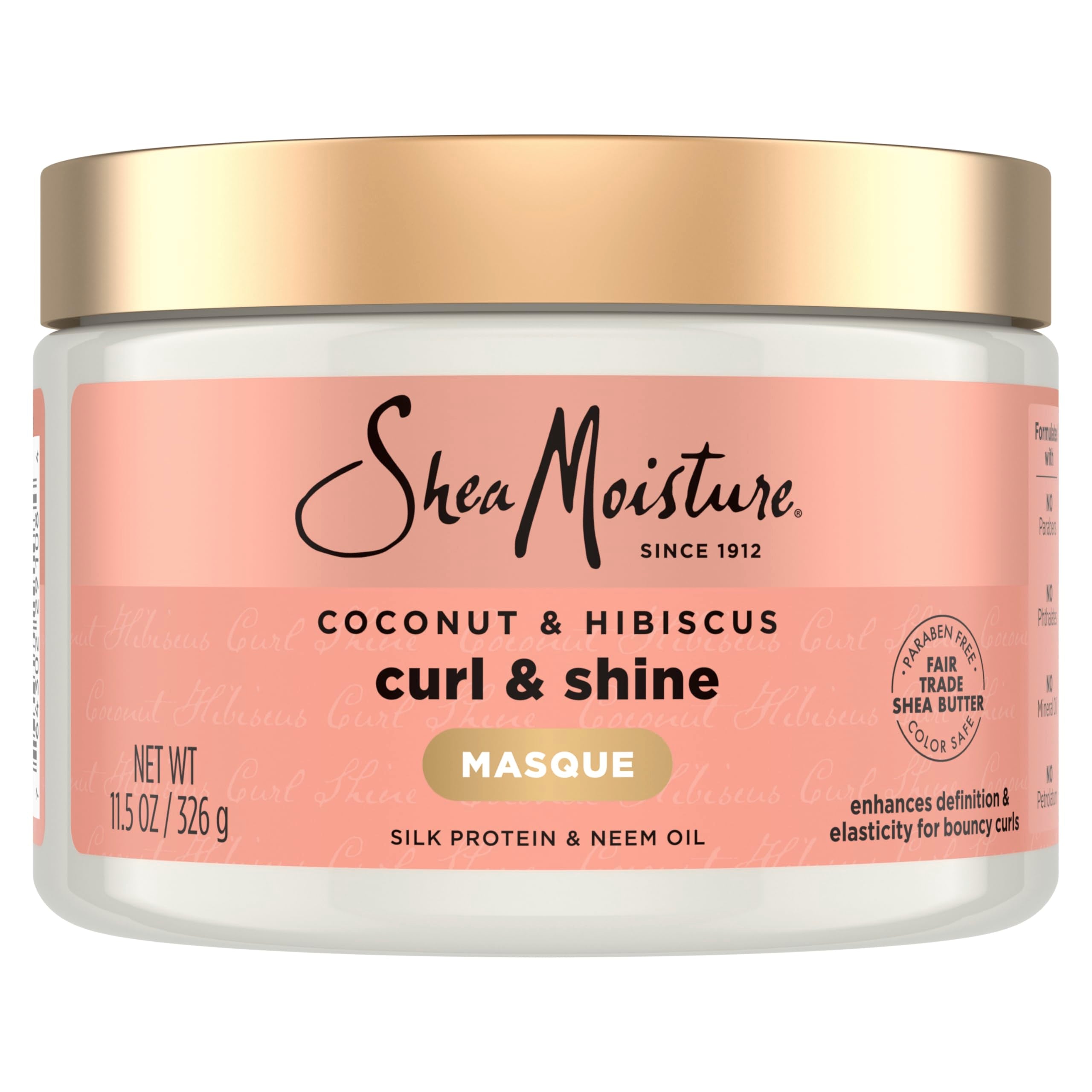SheaMoisture Coconut and Hibiscus hair mask jar for deep conditioning and moisturized curls.