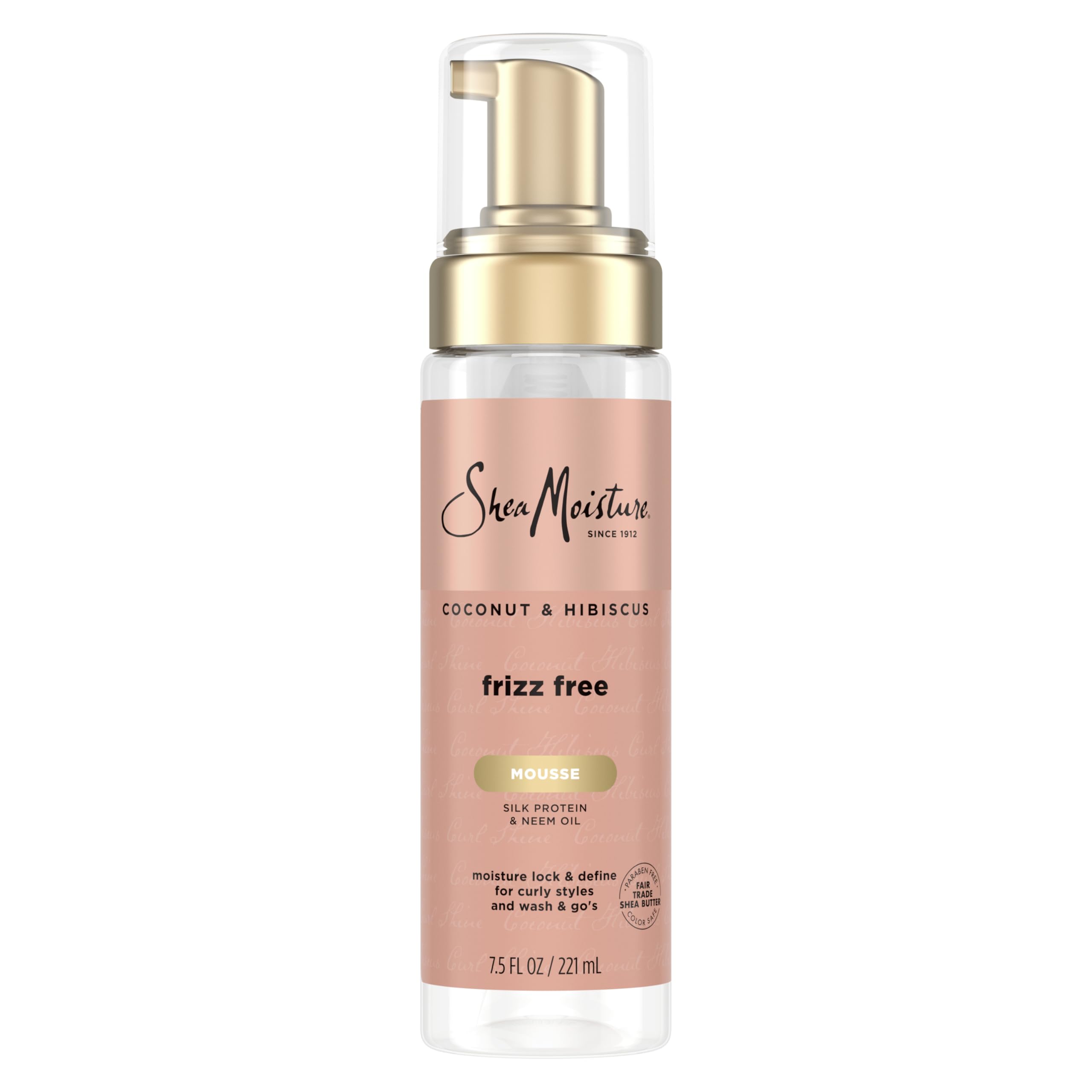 Sheamoisture Coconut & Hibiscus Curl Mousse bottle for defined, shiny curls.