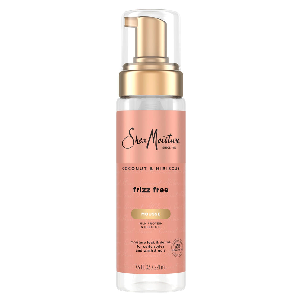 Sheamoisture Coconut & Hibiscus Curl Mousse bottle for defined, shiny curls.