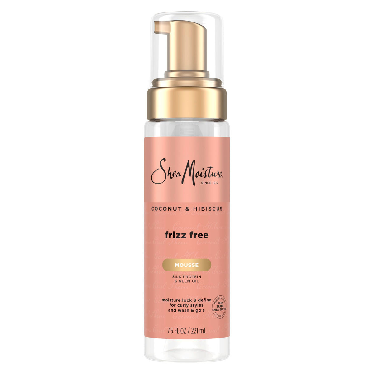 Sheamoisture Coconut & Hibiscus Curl Mousse bottle for defined, shiny curls.