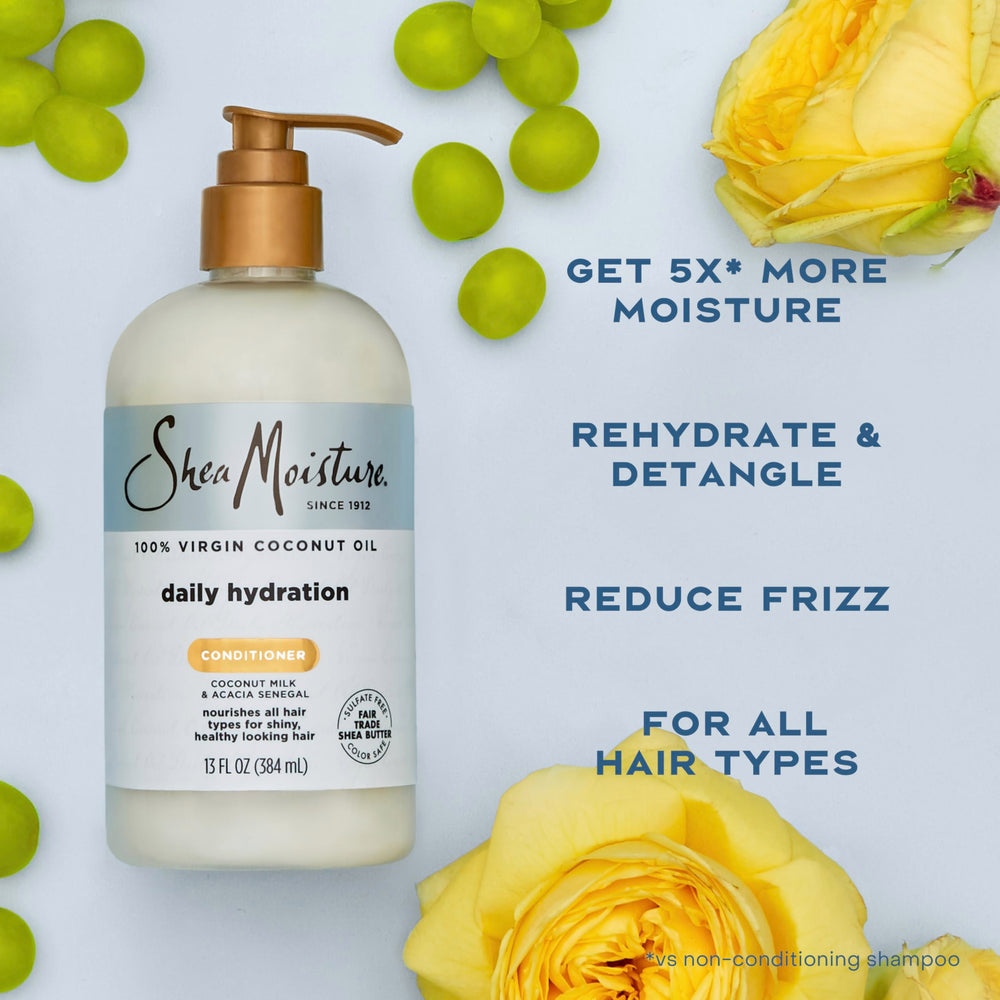 SheaMoisture en ducha: botella lista para uso diario y desenredo suave.