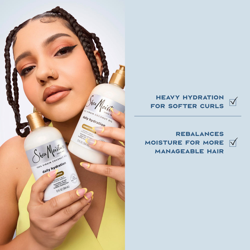 SheaMoisture Condicionador paso a paso: aplicar en cabello limpio y enjuagar.