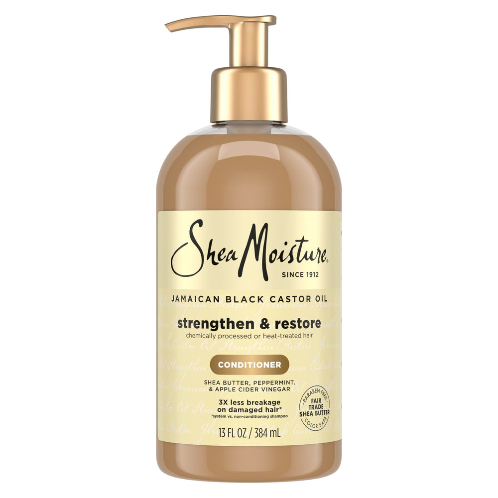 Condicionador SheaMoisture con aceite de ricino negro jamaicano en botella para cabello suave