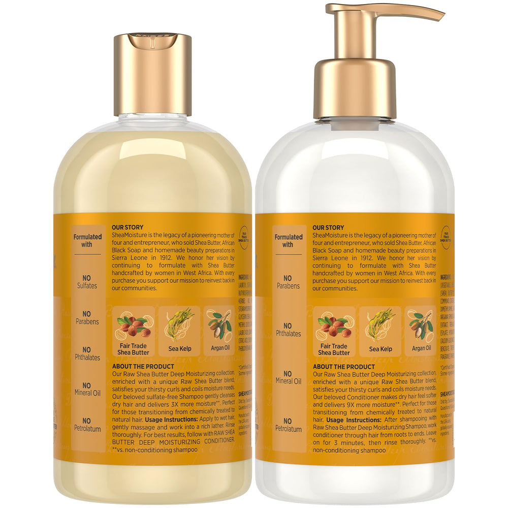 SheaMoisture deep moisturizing conditioner bottle emphasizes smooth detangling and bounce.