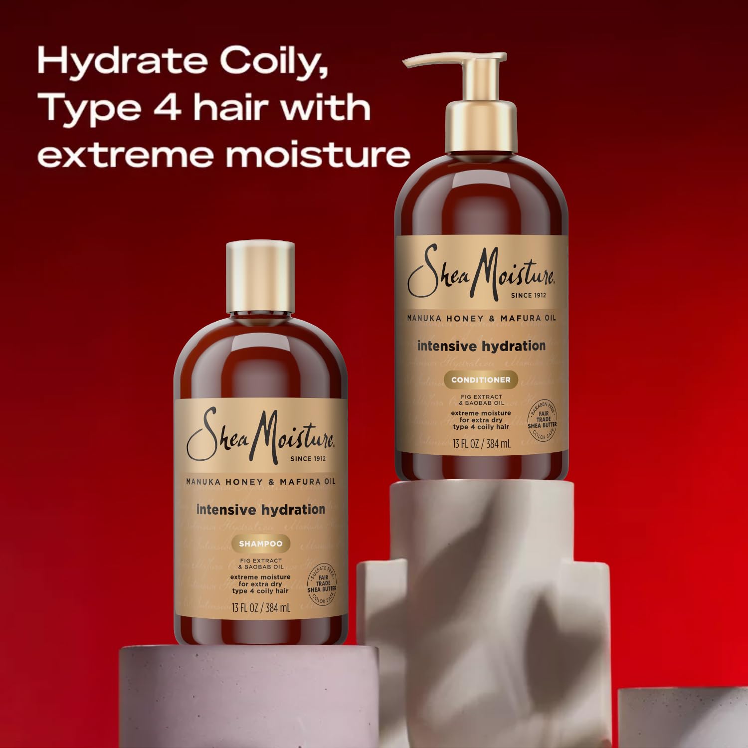 Duo on shelf shows nourishing, sulfate-free moisture care.