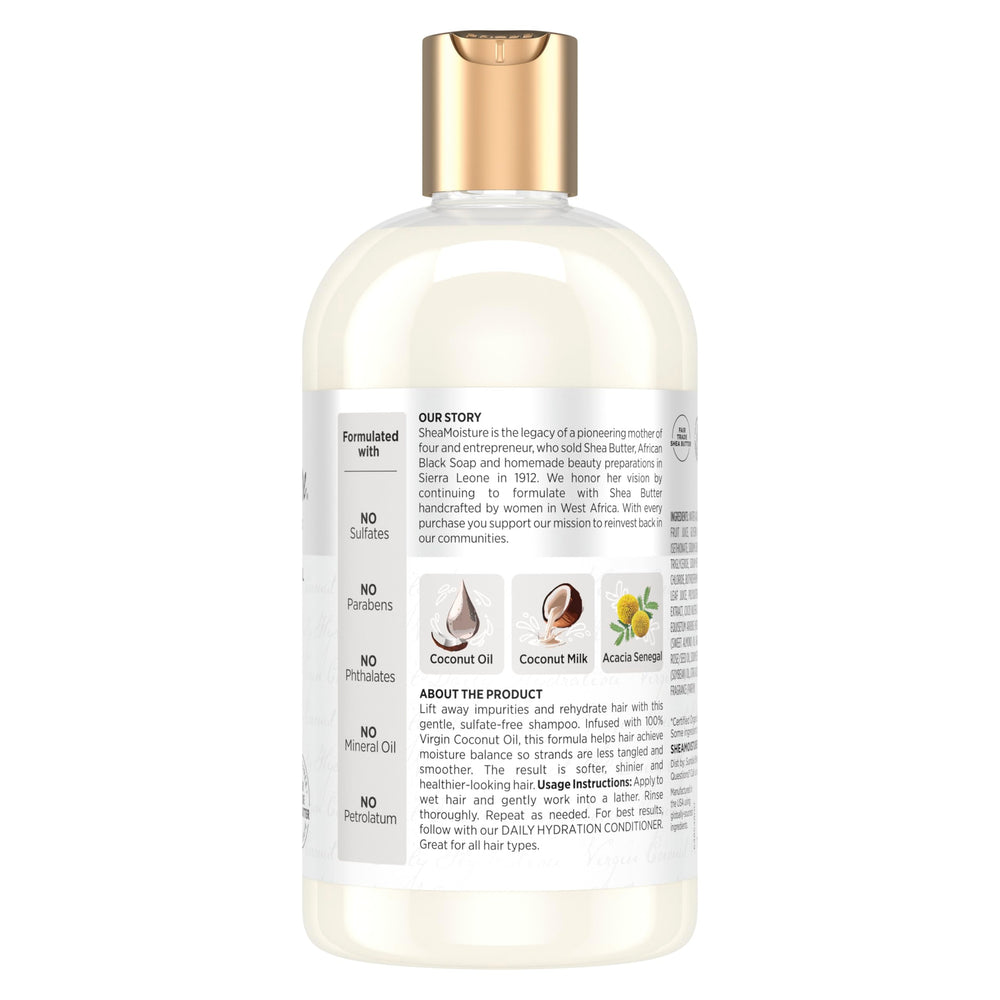 SheaMoisture champú espuma cremosa, experiencia sedosa al enjuagar.