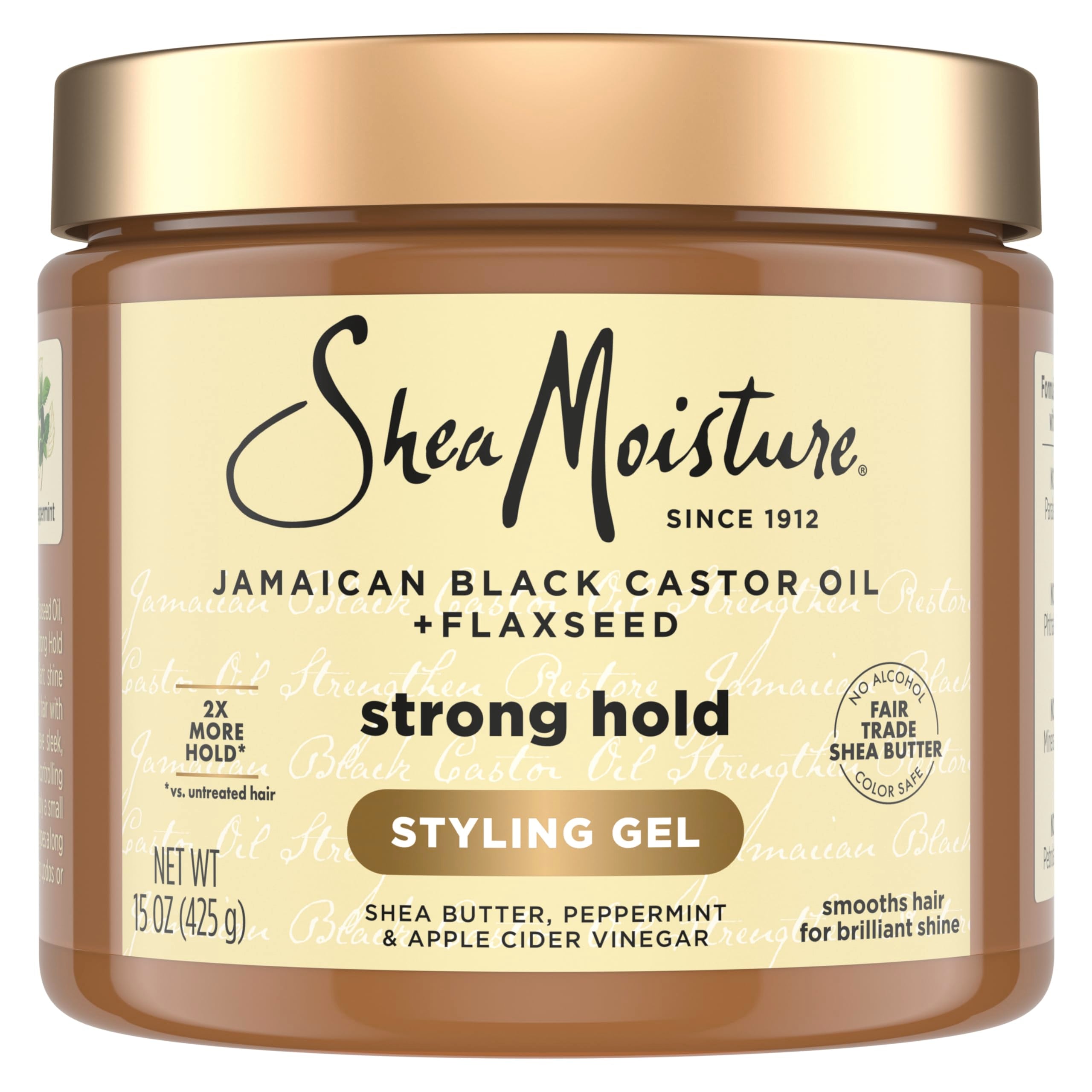 SheaMoisture Gel Fuerte, botella-vertido: aplicación fácil y control duradero.