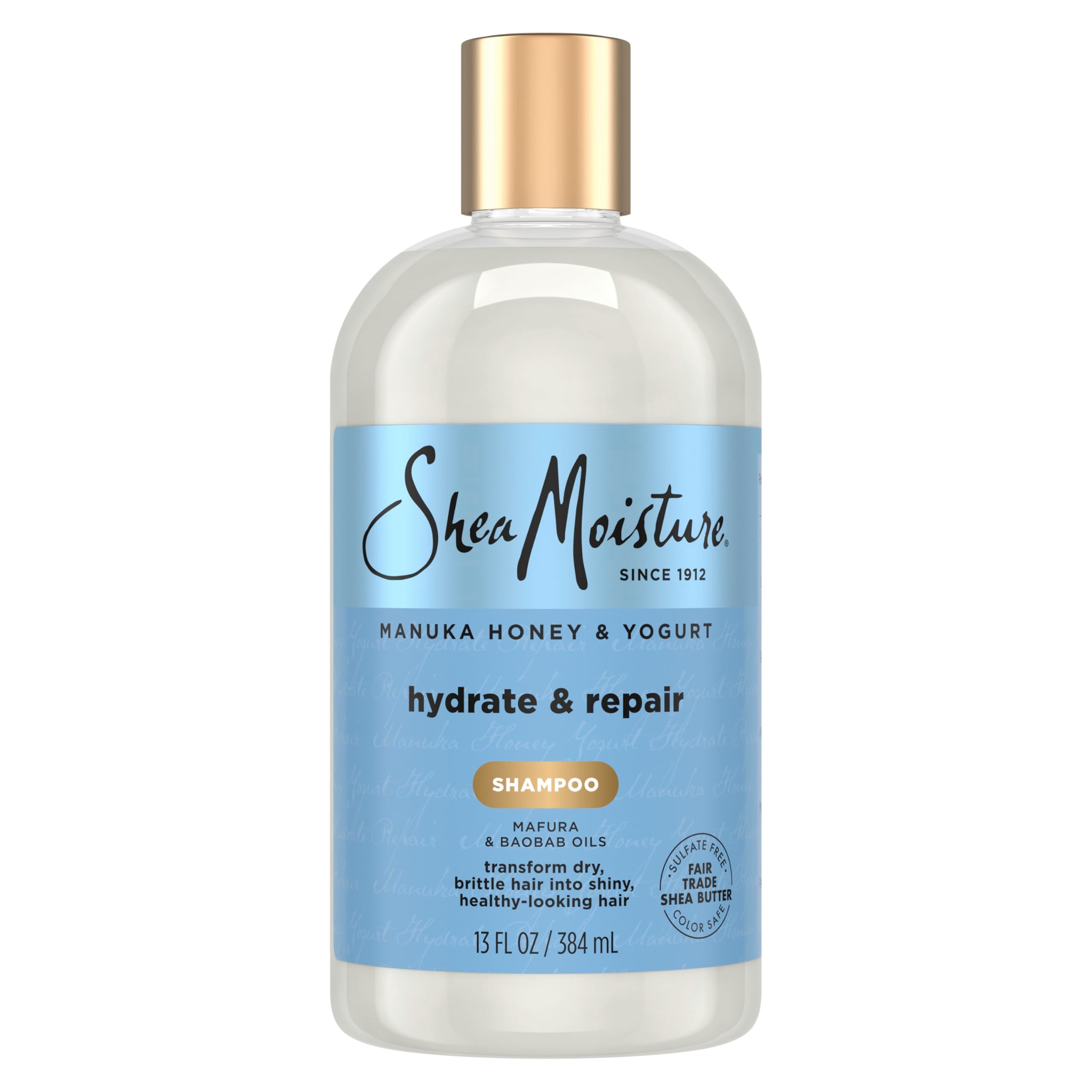 Sheamoisture Hydrate & Repair Shampoo bottle ready for dry, damaged hair