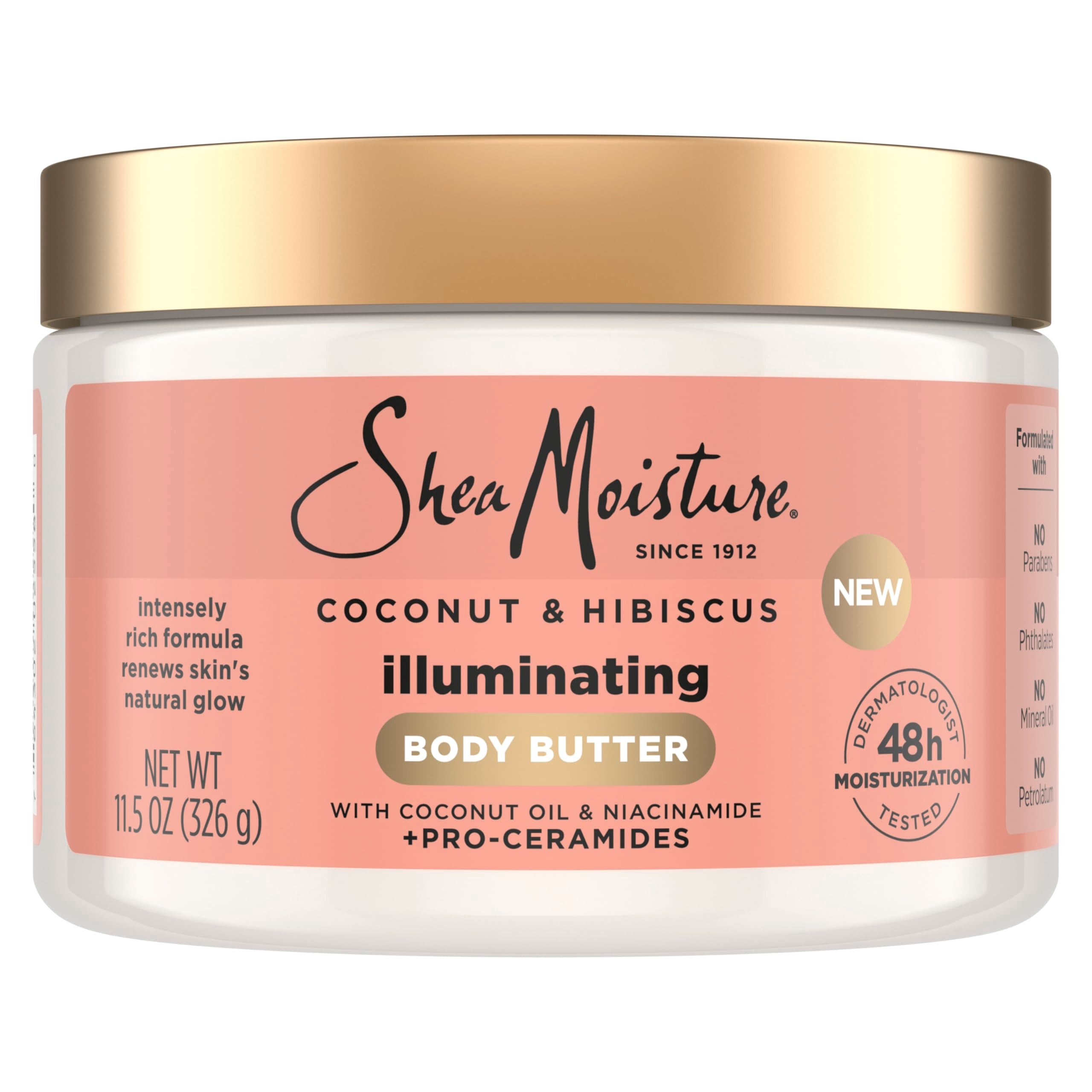 SheaMoisture Illuminating Butter bottle pour for seamless application and radiant skin.
