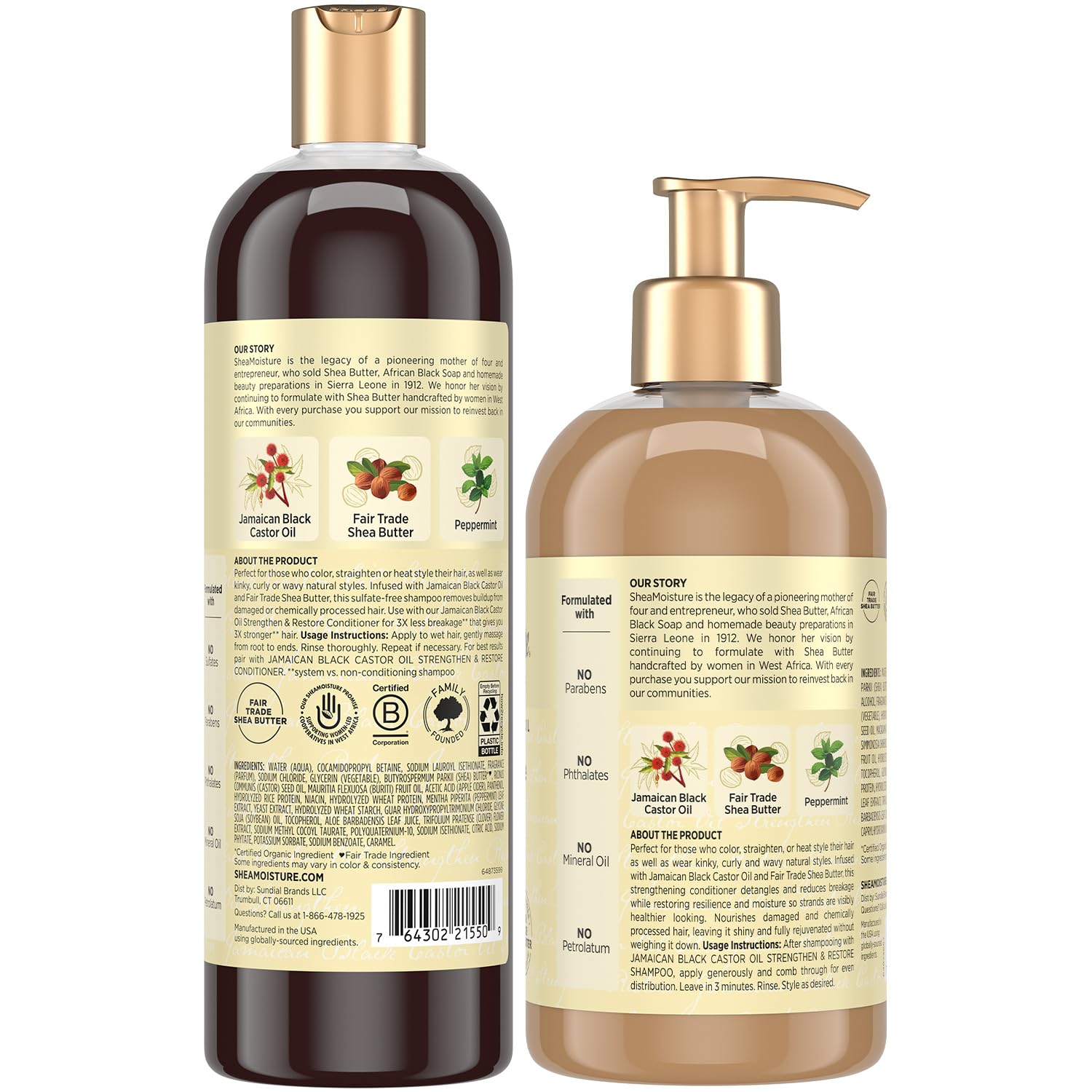 SheaMoisture Jamaican Black Castor Oil shampoo bottle close-up label highlighting ACV and peppermint benefits