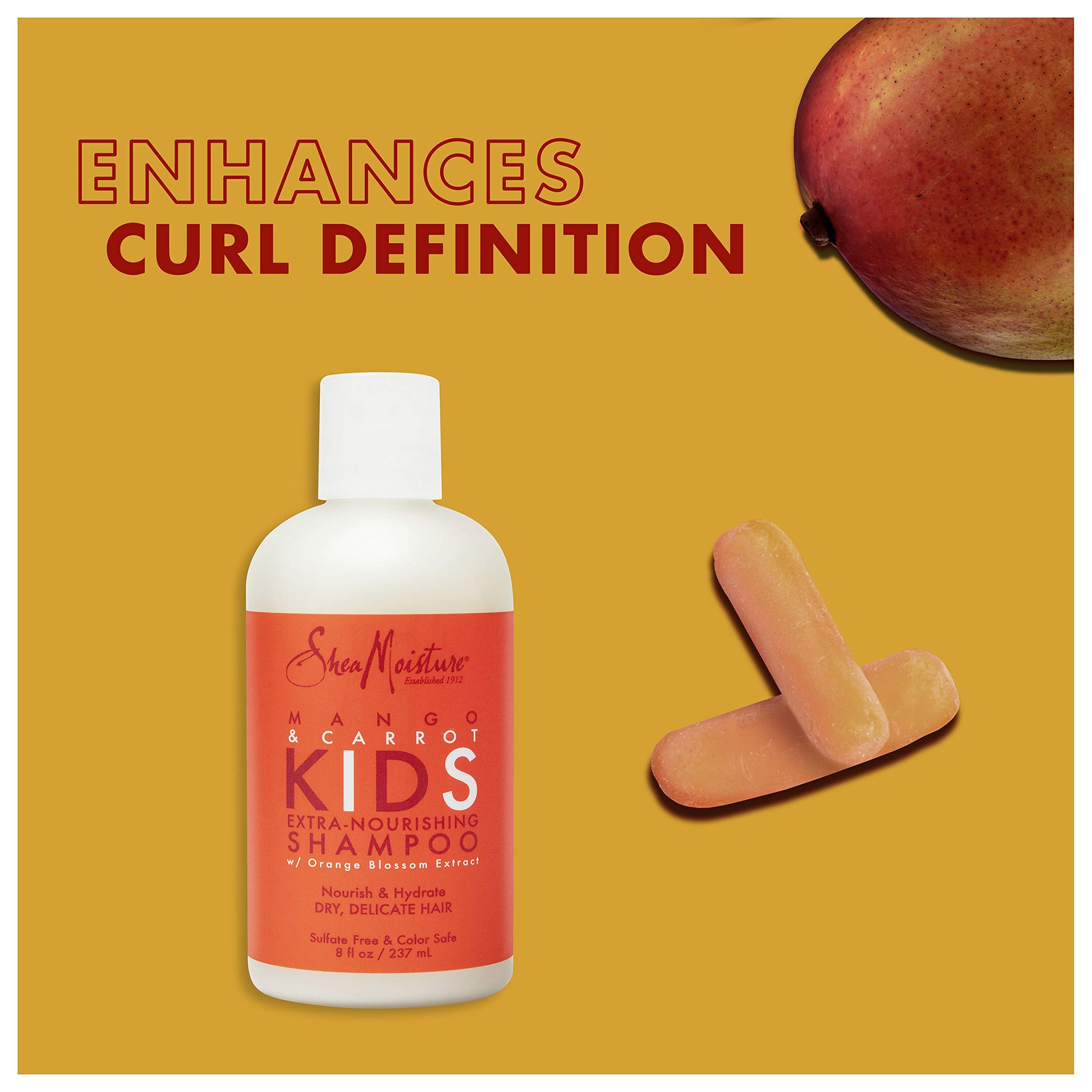 SheaMoisture Kids Champú Mango Zanahoria, espuma suave y limpia el cabello