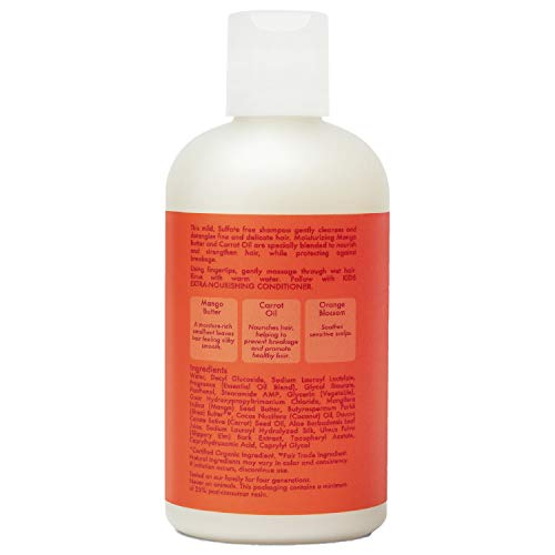 SheaMoisture Kids Champú Mango Zanahoria, etiqueta describe ingredientes naturales