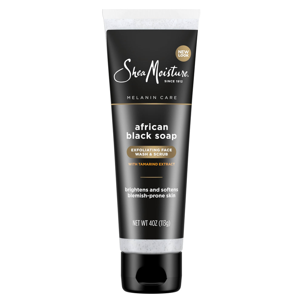 SheaMoisture Lavado Exfoliante Clarificante, botella frontal, limpieza suave para piel propensa a imperfecciones.